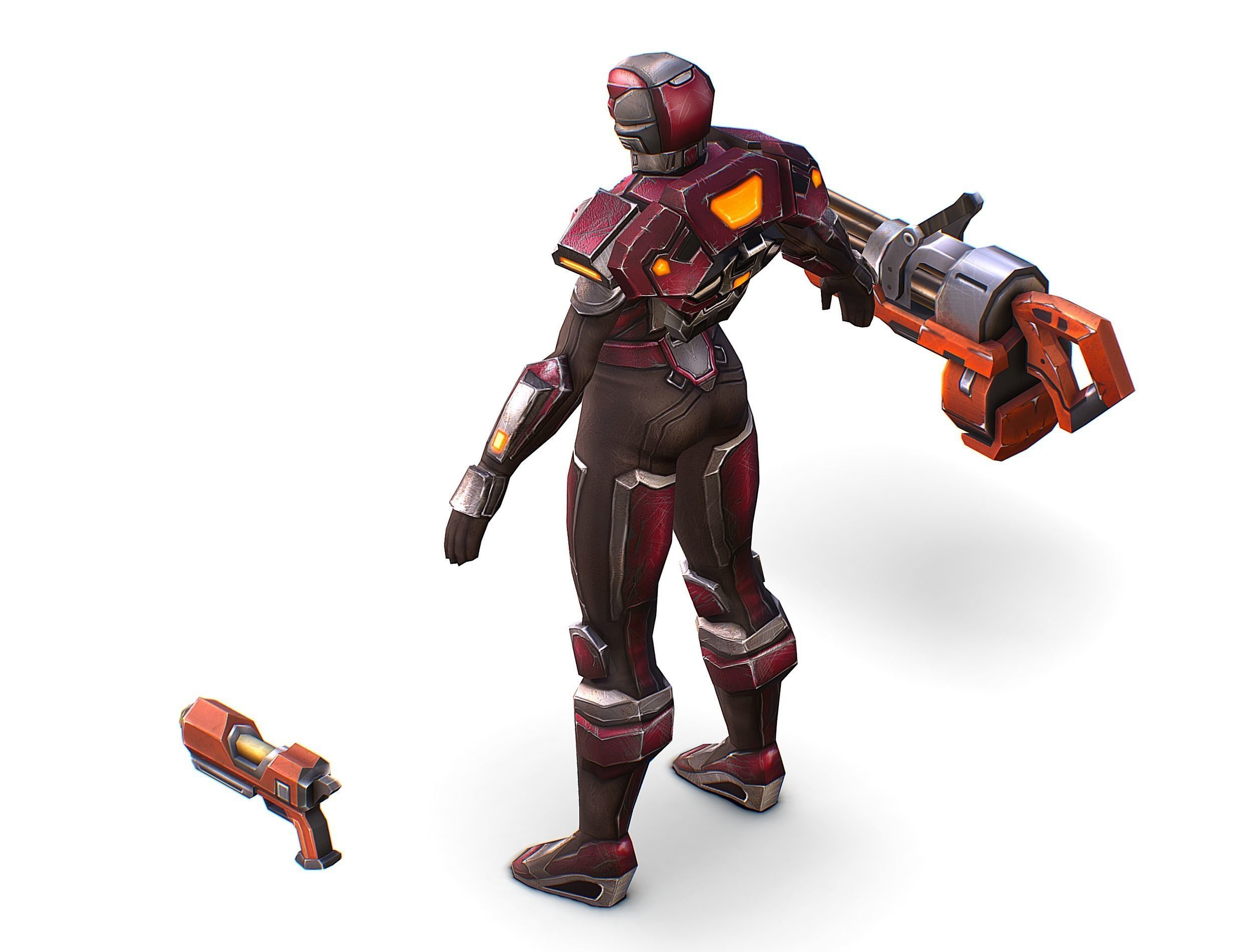 Cyborg Woman Machine Gun with Rifle and Pistol Low-poly 3D model_39