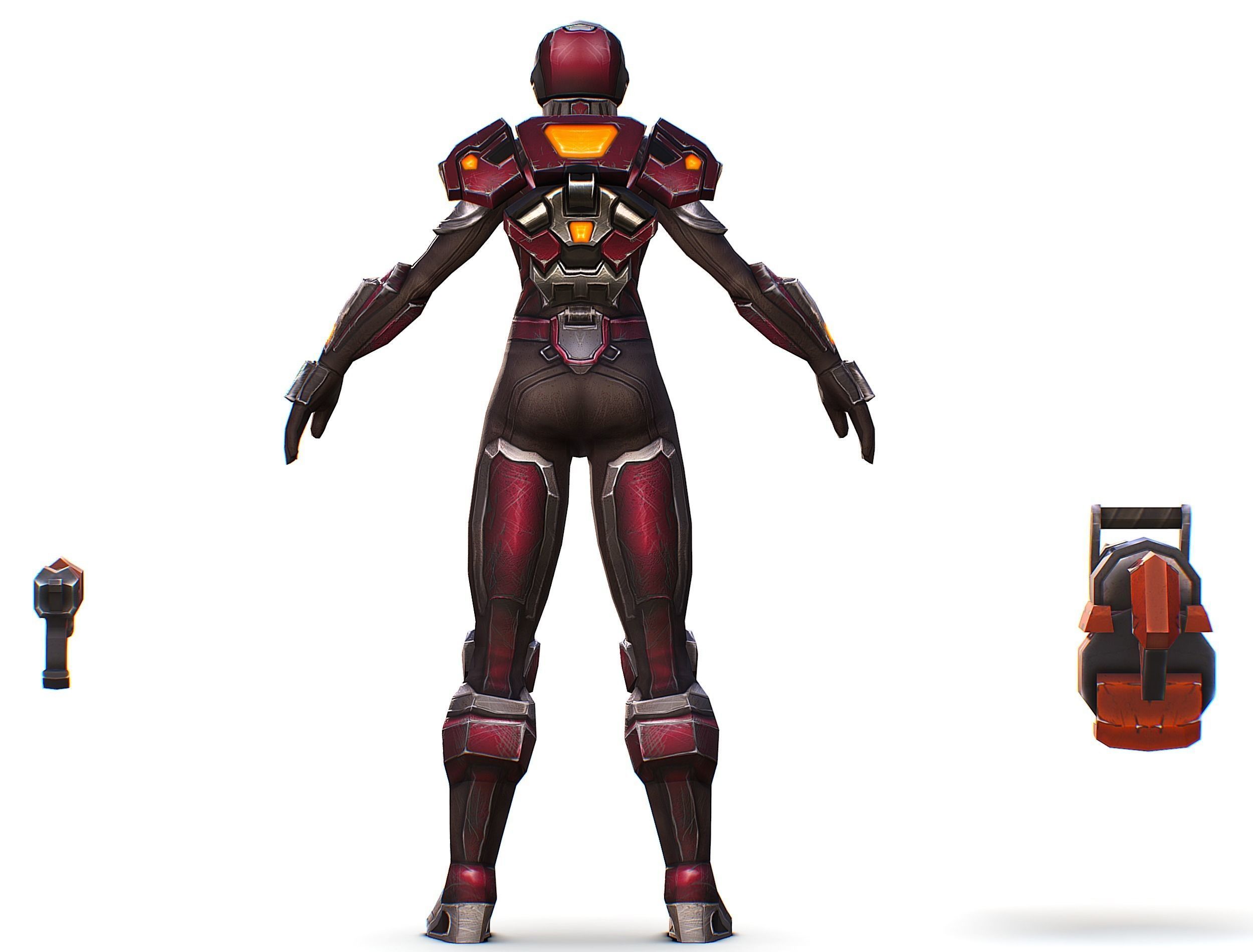 Cyborg Woman Machine Gun with Rifle and Pistol Low-poly 3D model_35