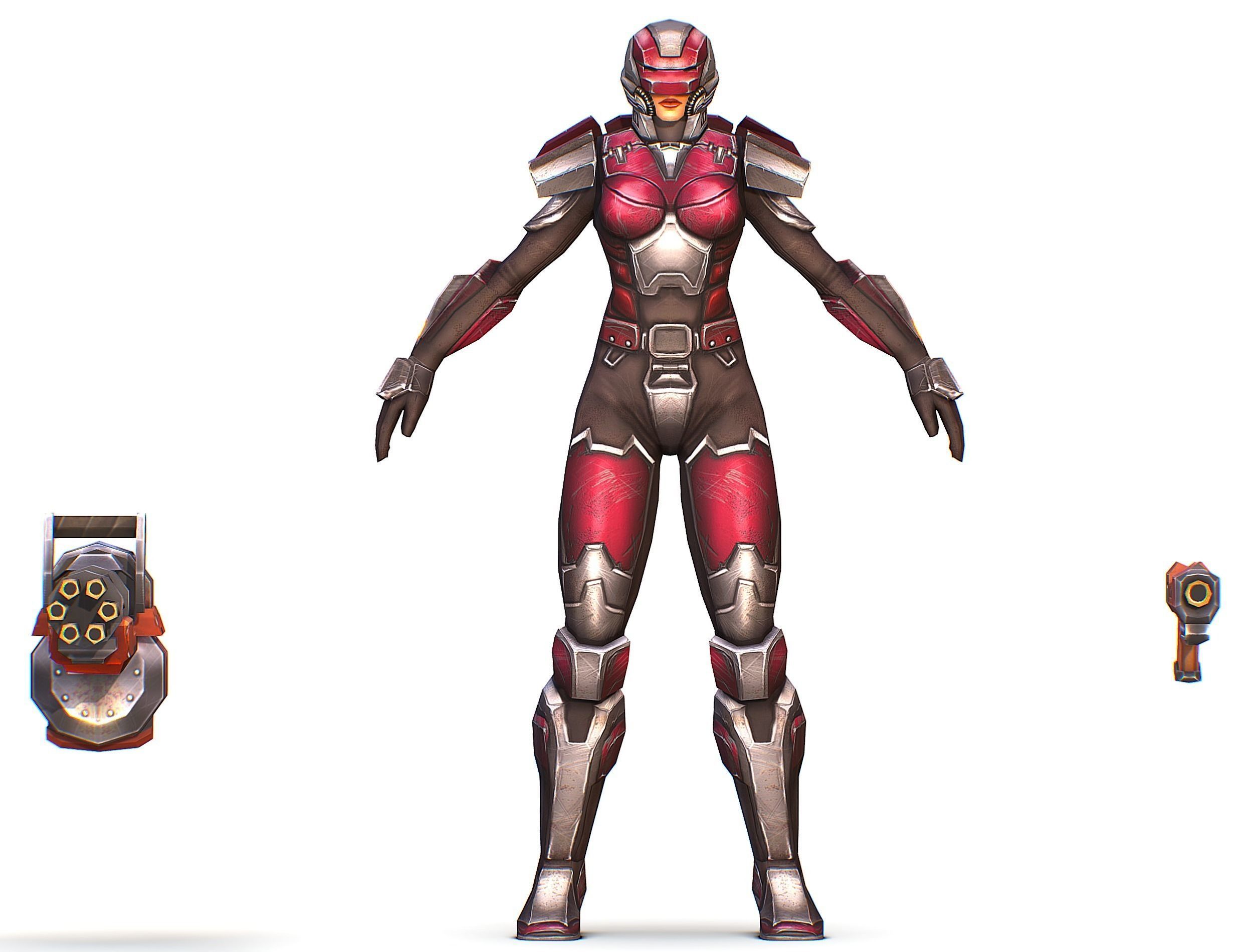 Cyborg Woman Machine Gun with Rifle and Pistol Low-poly 3D model_33