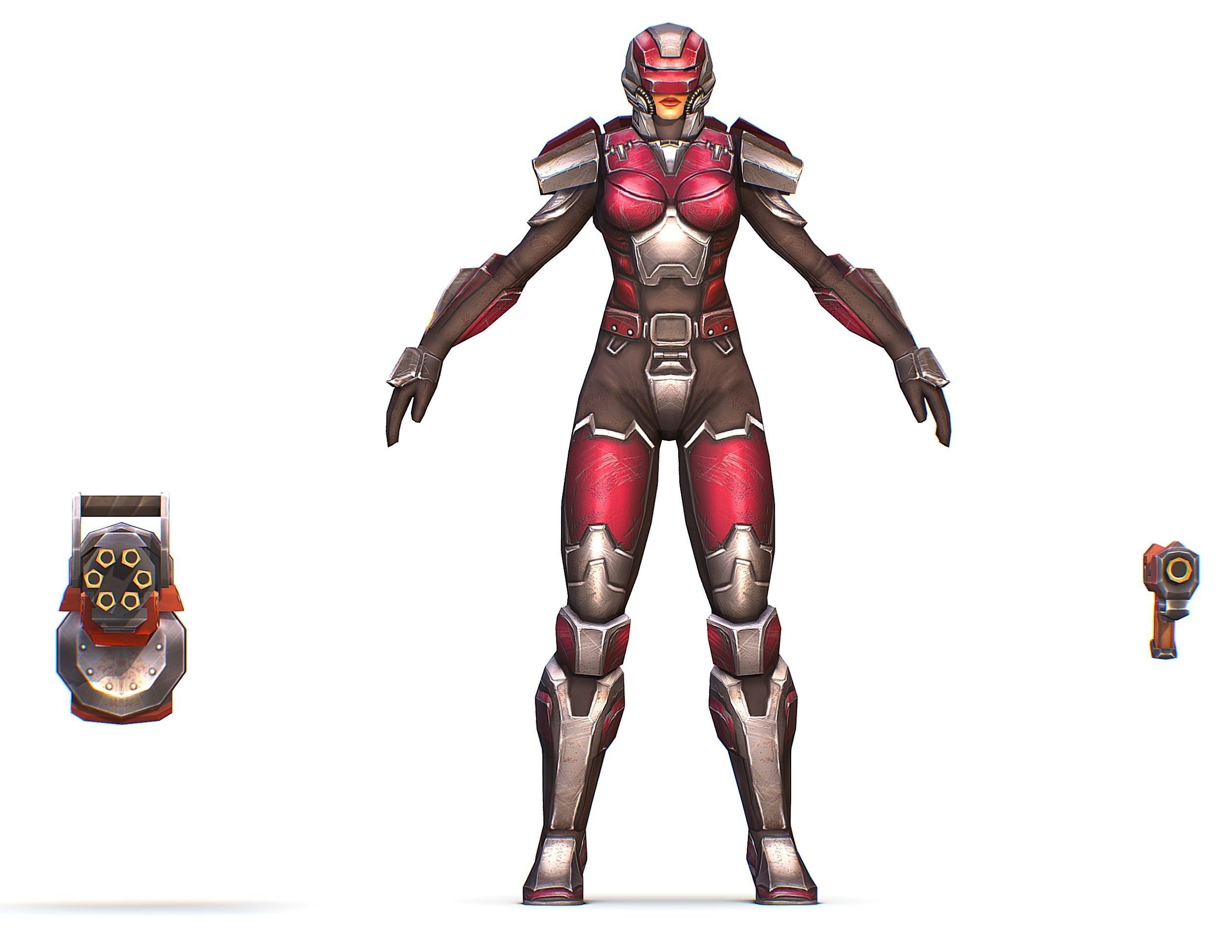 Cyborg Woman Machine Gun with Rifle and Pistol Low-poly 3D model_24