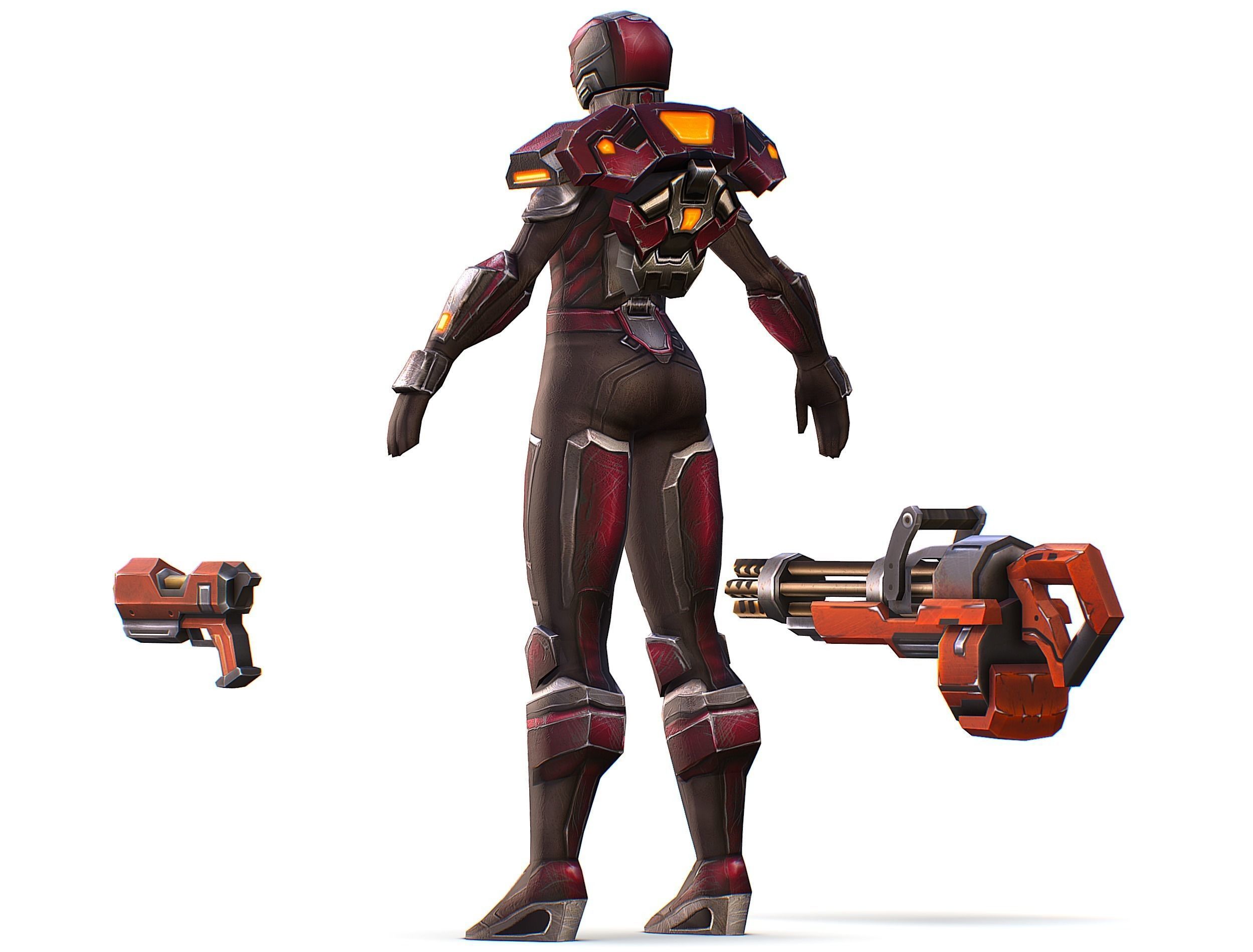 Cyborg Woman Machine Gun with Rifle and Pistol Low-poly 3D model_14