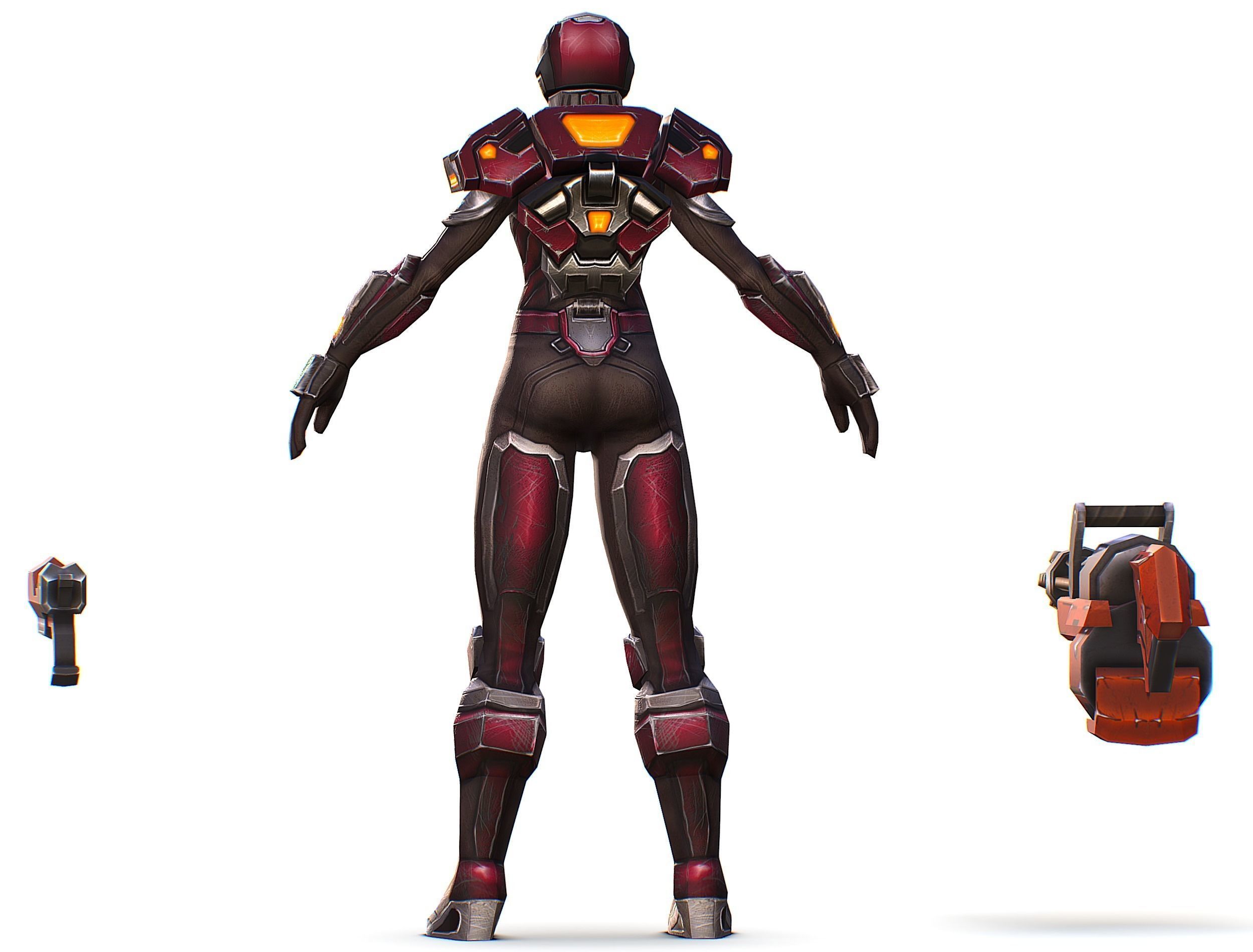 Cyborg Woman Machine Gun with Rifle and Pistol Low-poly 3D model_12