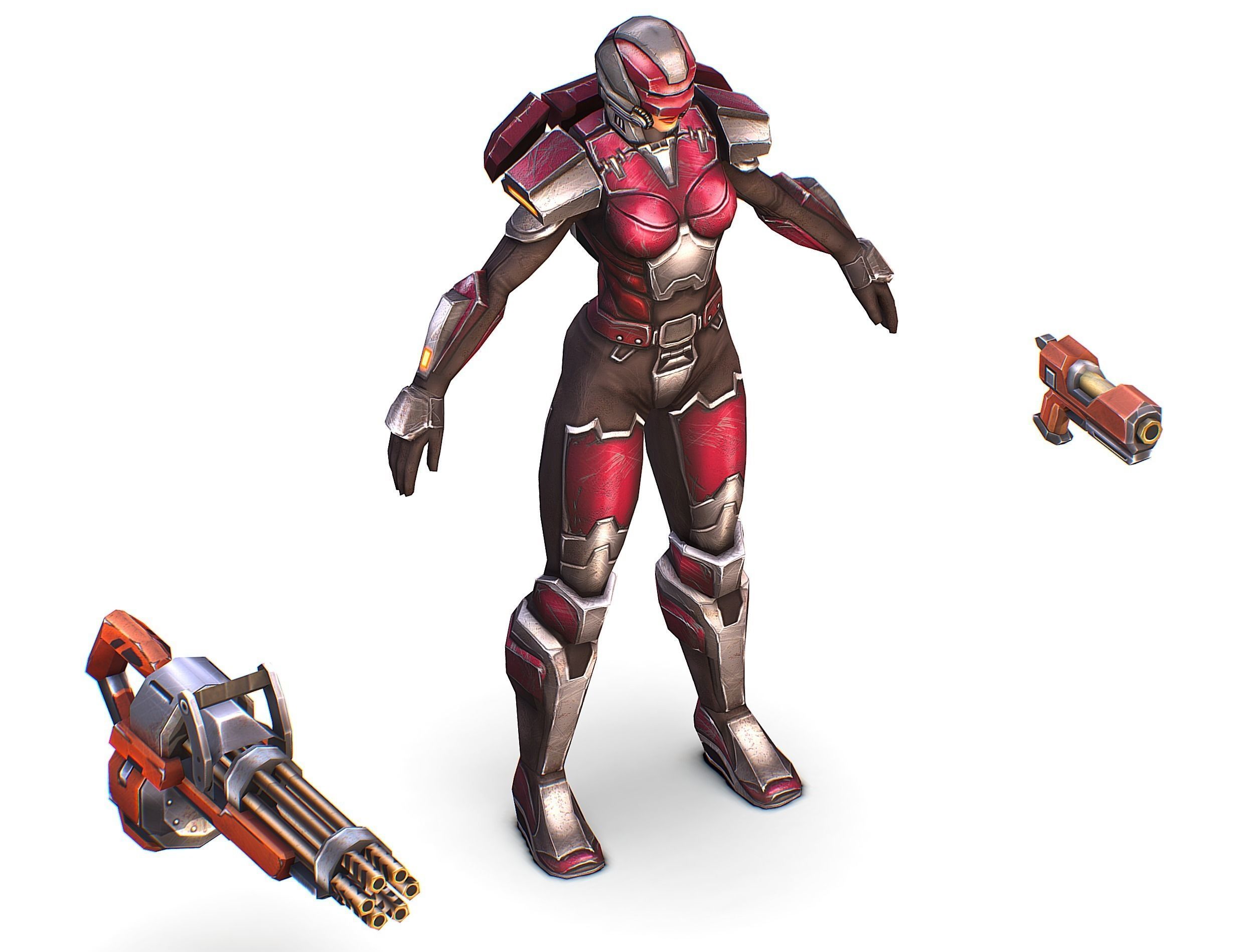 Cyborg Woman Machine Gun with Rifle and Pistol Low-poly 3D model_37