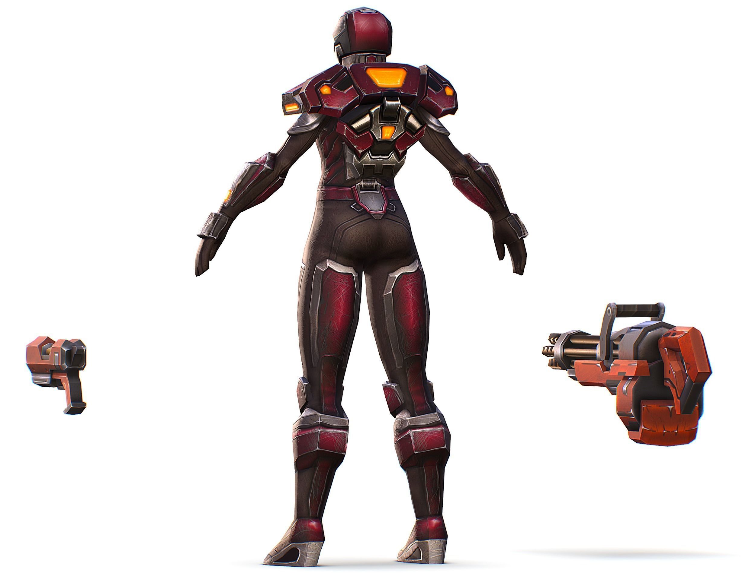 Cyborg Woman Machine Gun with Rifle and Pistol Low-poly 3D model_13