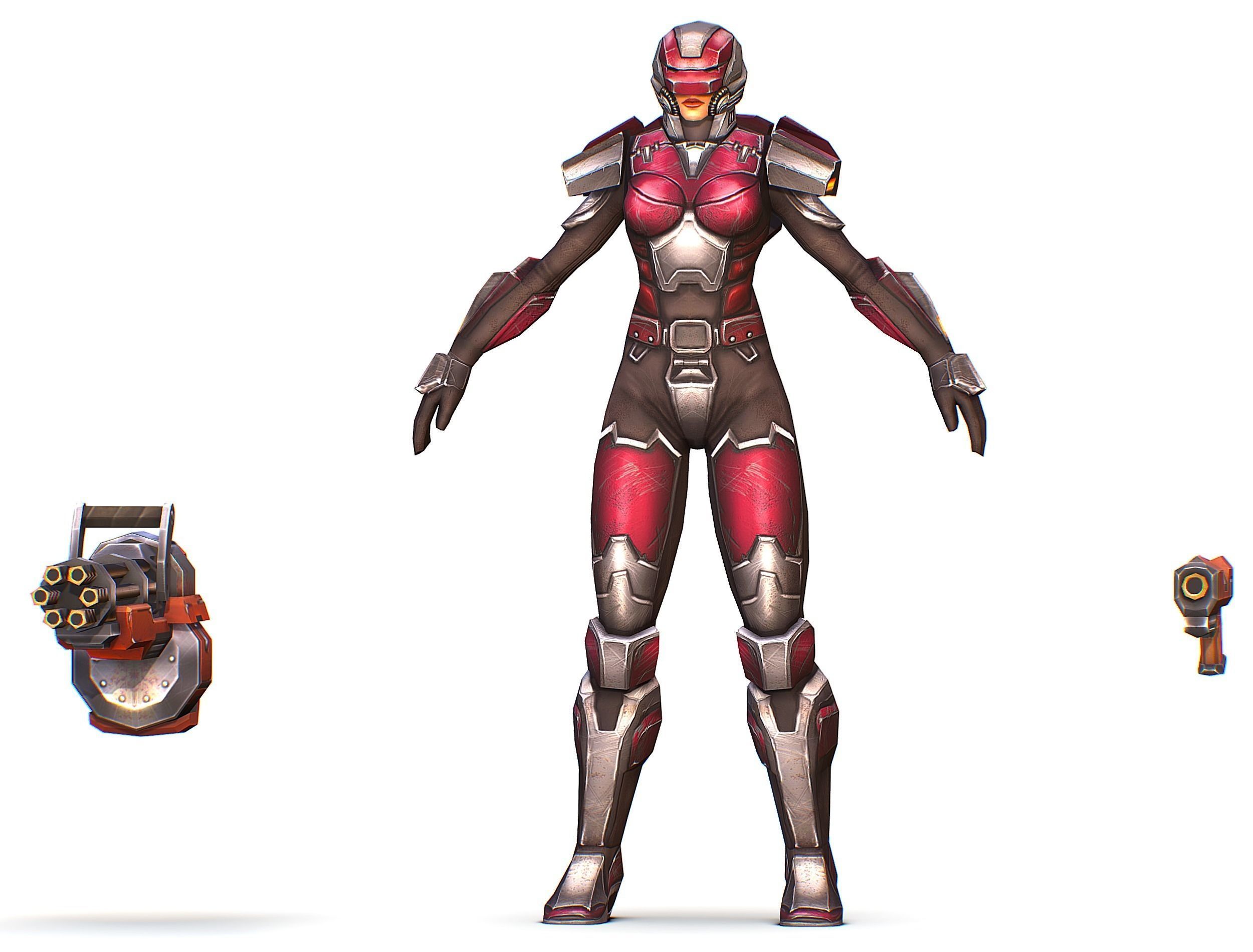 Cyborg Woman Machine Gun with Rifle and Pistol Low-poly 3D model_23