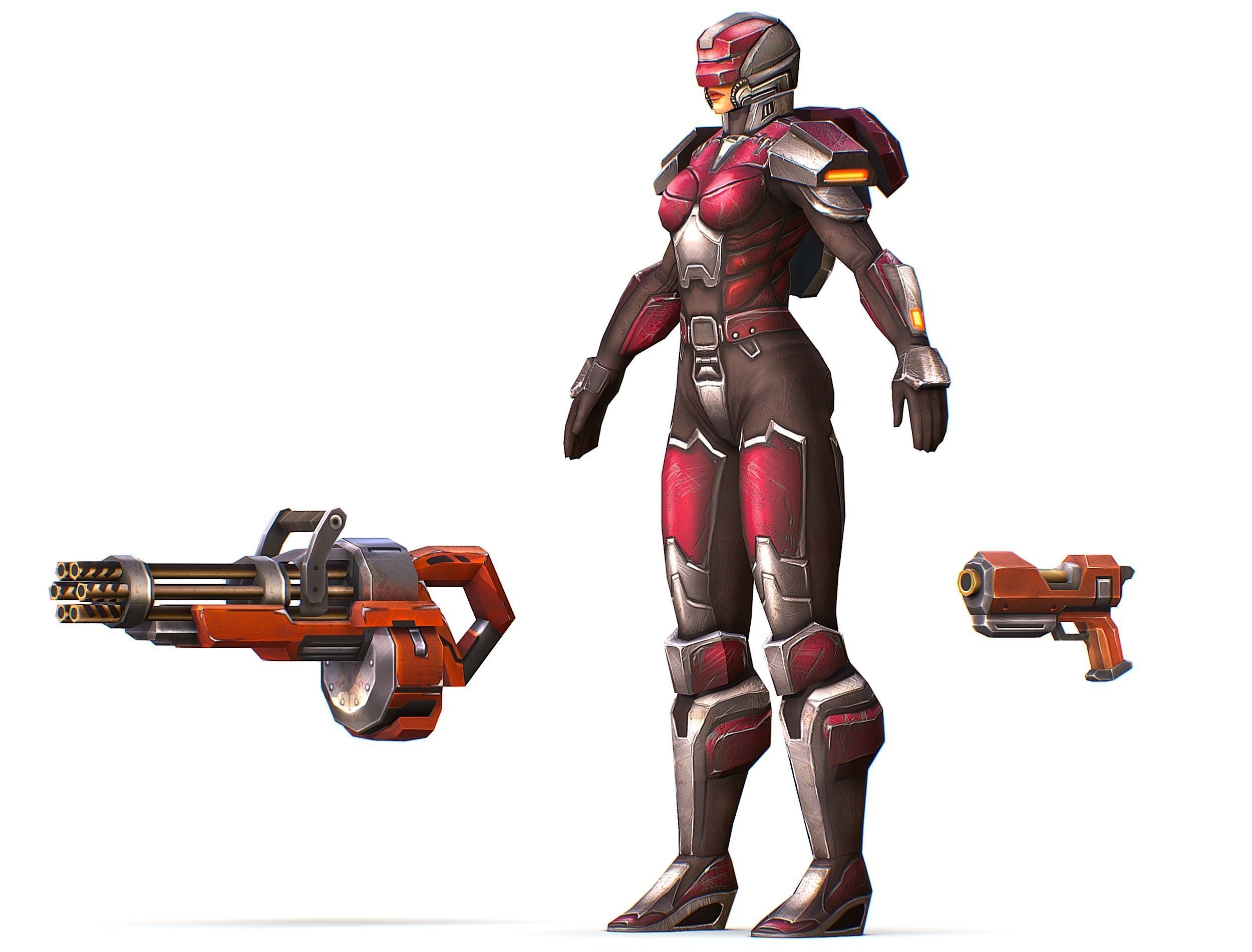Cyborg Woman Machine Gun with Rifle and Pistol Low-poly 3D model_19