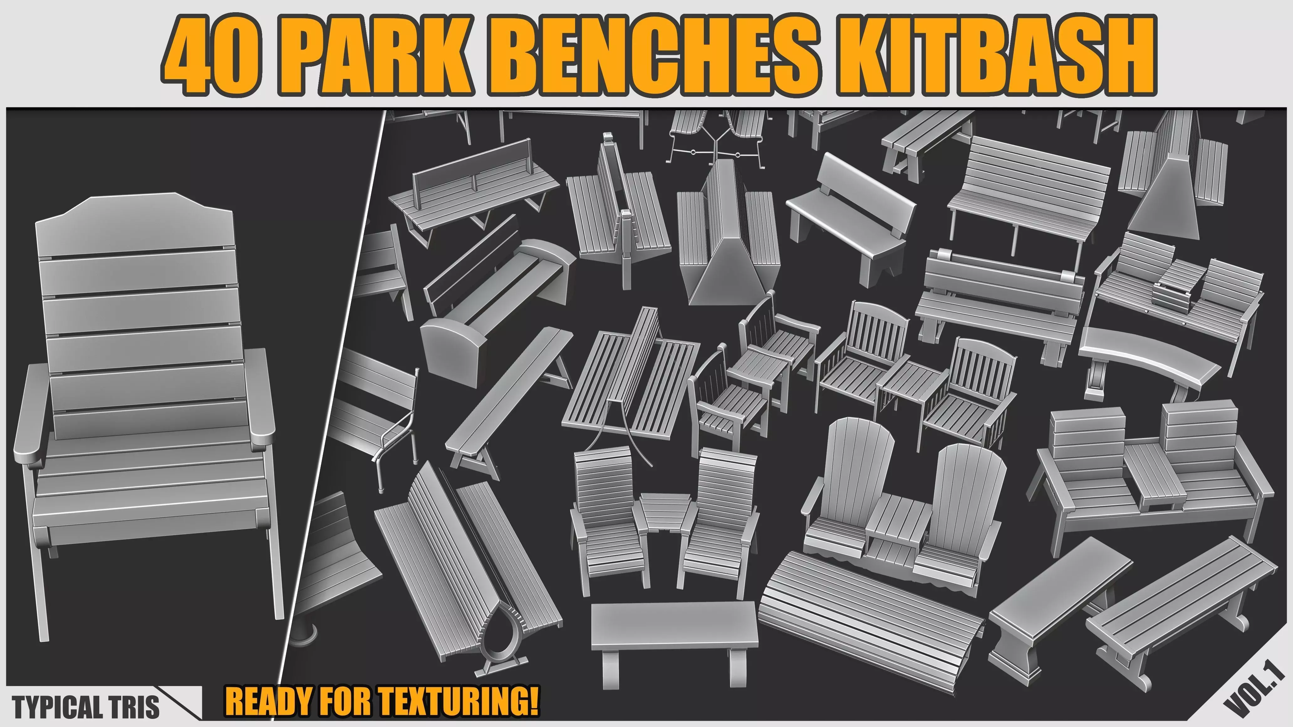 Kitbash -Park Benches - 40 Pieces 3D model