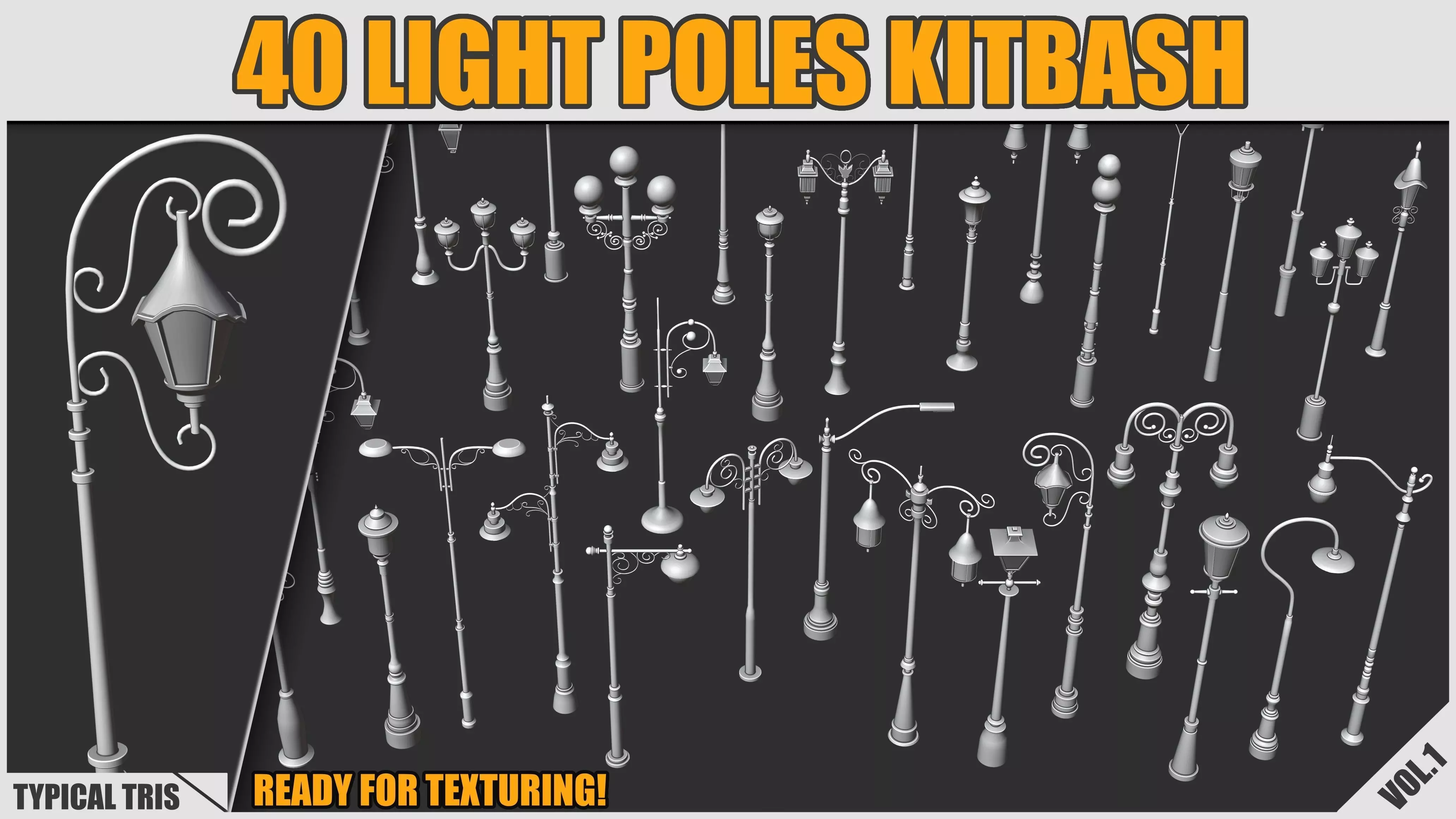 Kitbash - Light Poles - 40 Pieces 3D model