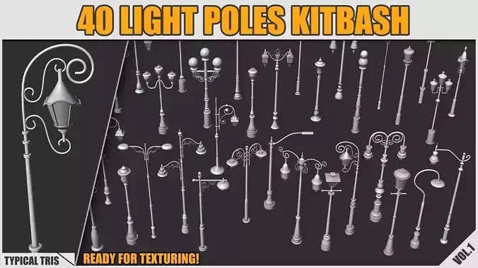 Kitbash - Light Poles - 40 Pieces
