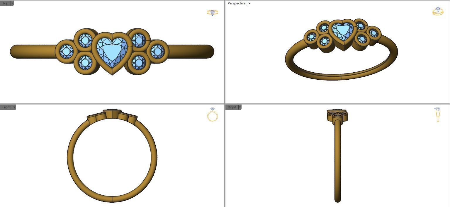Basel ring with Heart diamond 3D print model_4