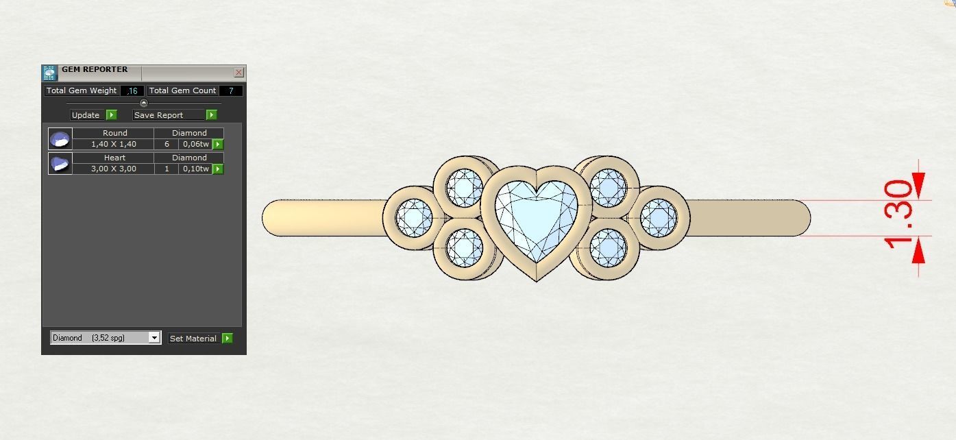 Basel ring with Heart diamond 3D print model_6