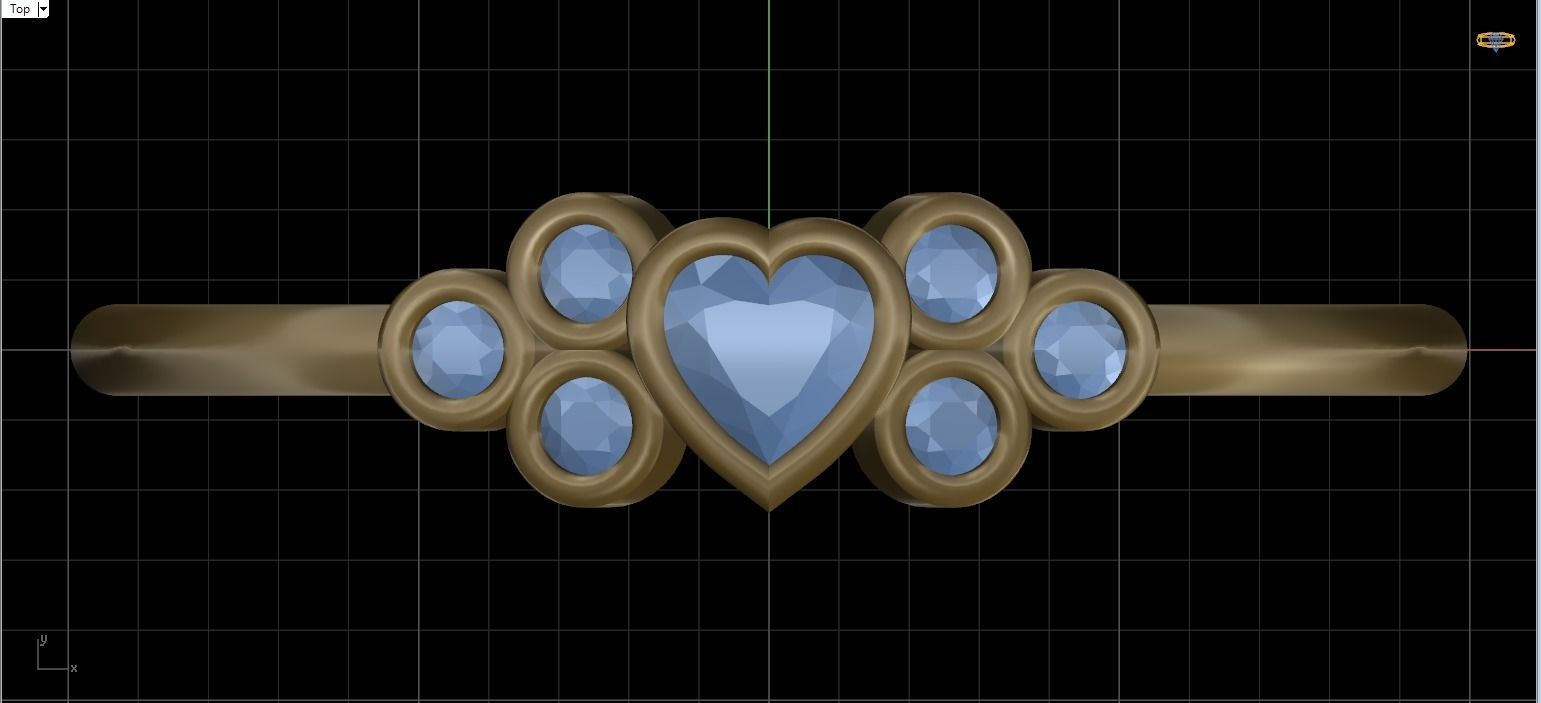 Basel ring with Heart diamond 3D print model_15