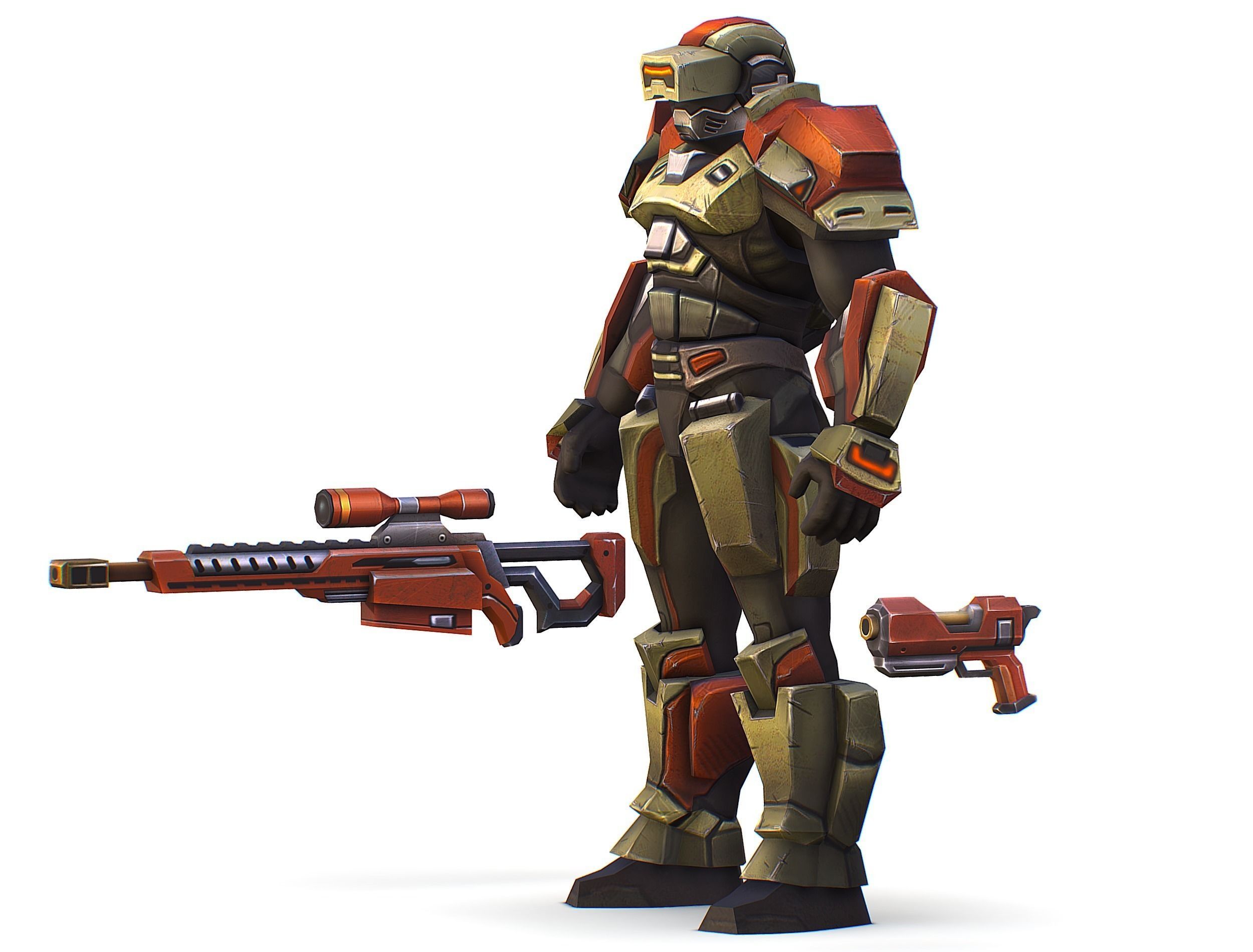 Sci-Fi Man Cyborg - Male Drone Sniper Soldier Low-poly 3D model_19