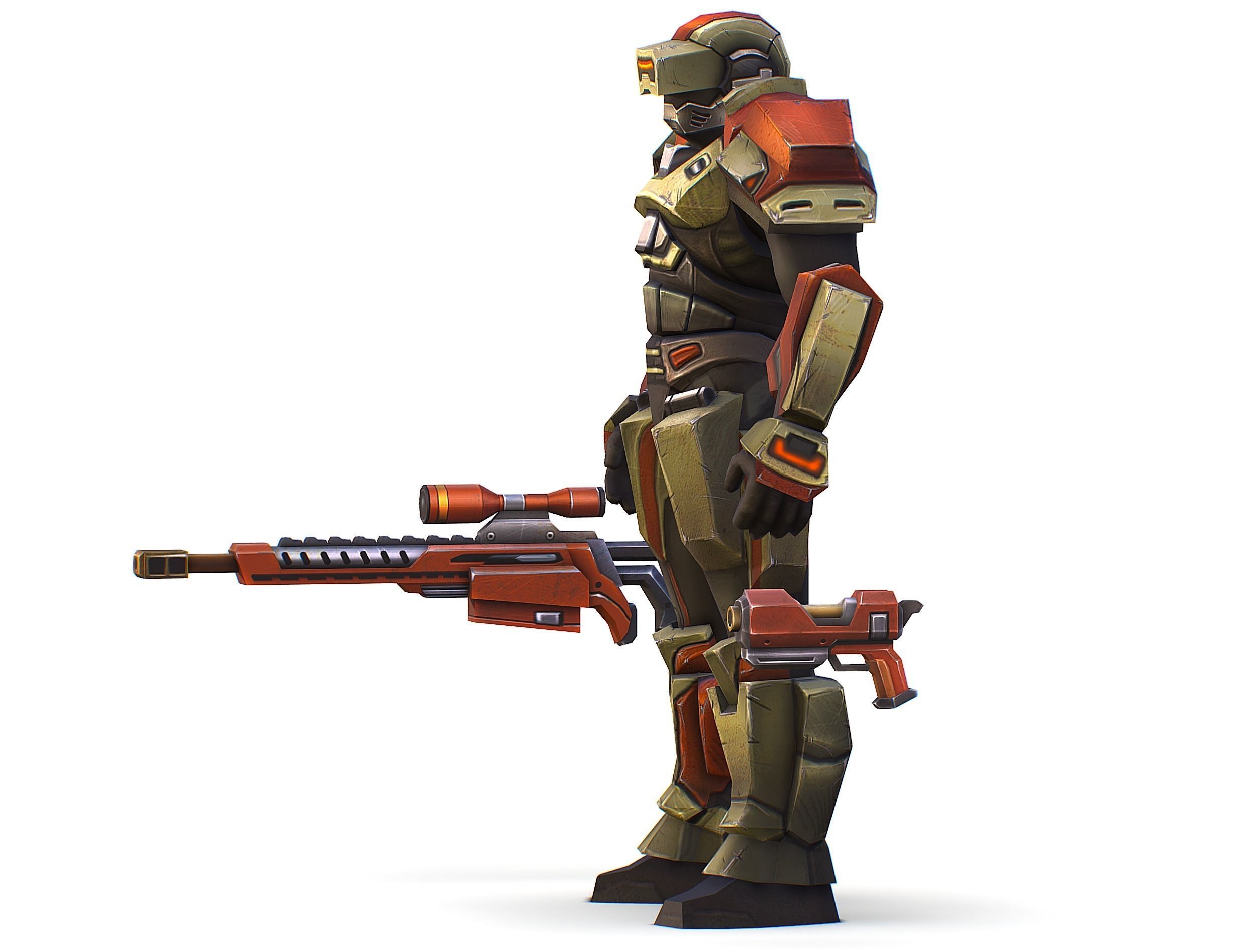 Sci-Fi Man Cyborg - Male Drone Sniper Soldier Low-poly 3D model_18
