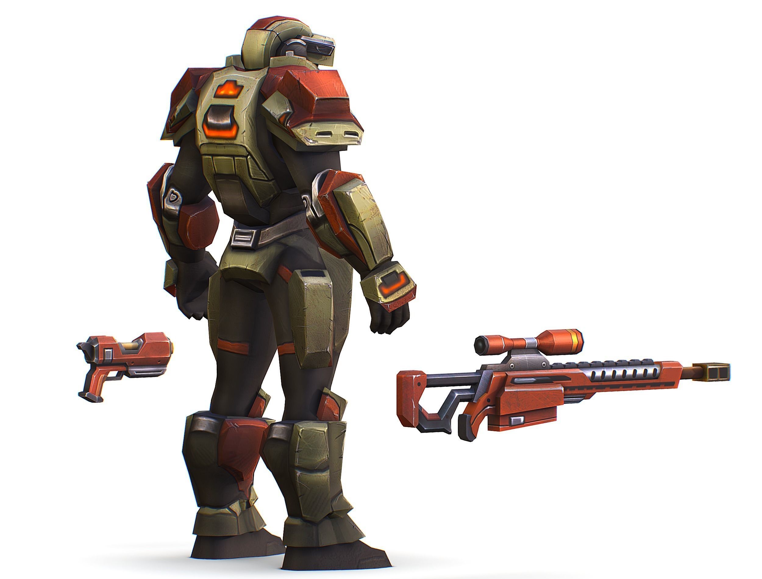 Sci-Fi Man Cyborg - Male Drone Sniper Soldier Low-poly 3D model_7