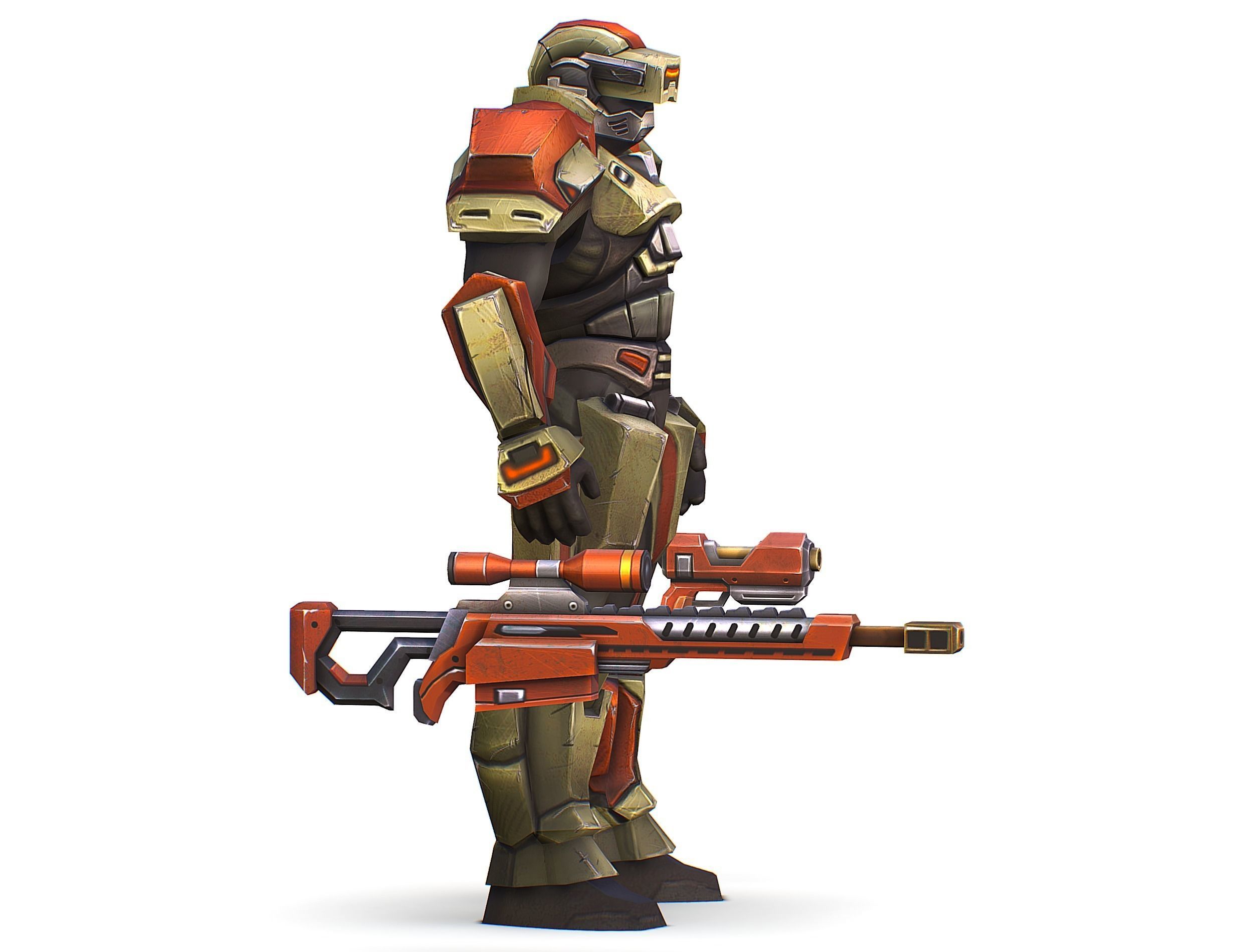 Sci-Fi Man Cyborg - Male Drone Sniper Soldier Low-poly 3D model_4