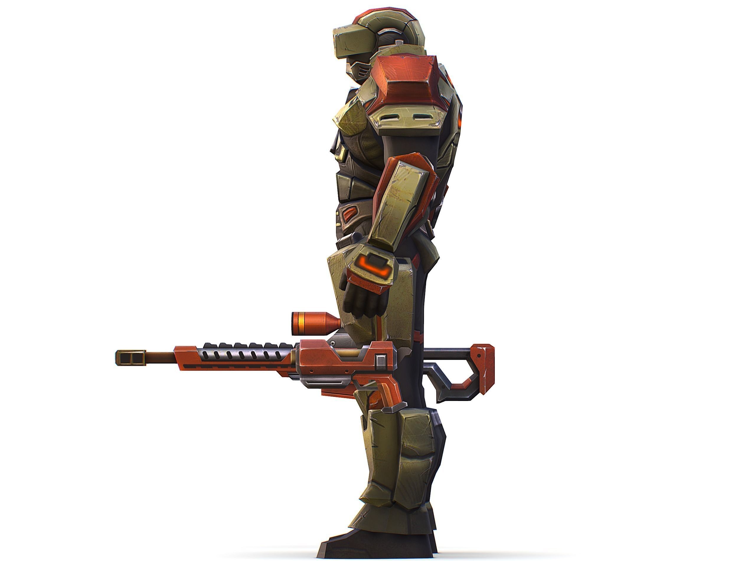 Sci-Fi Man Cyborg - Male Drone Sniper Soldier Low-poly 3D model_35