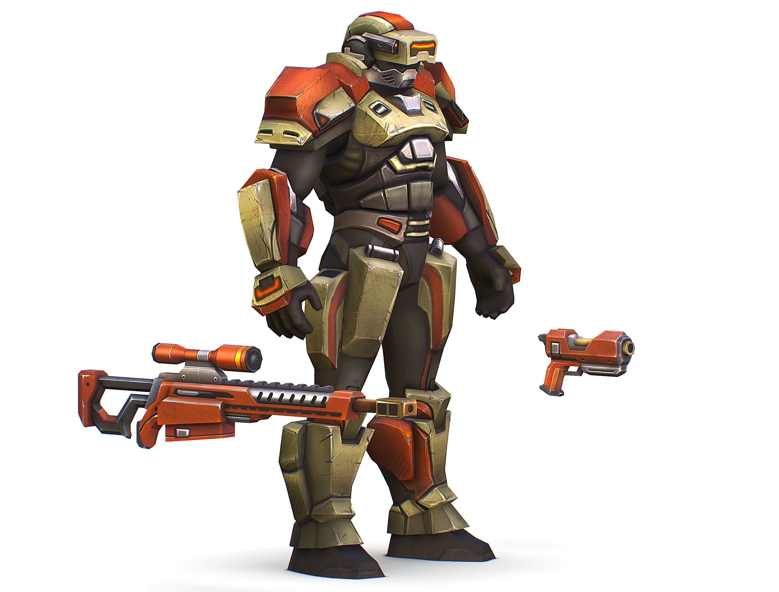 Sci-Fi Man Cyborg - Male Drone Sniper Soldier Low-poly 3D model_2