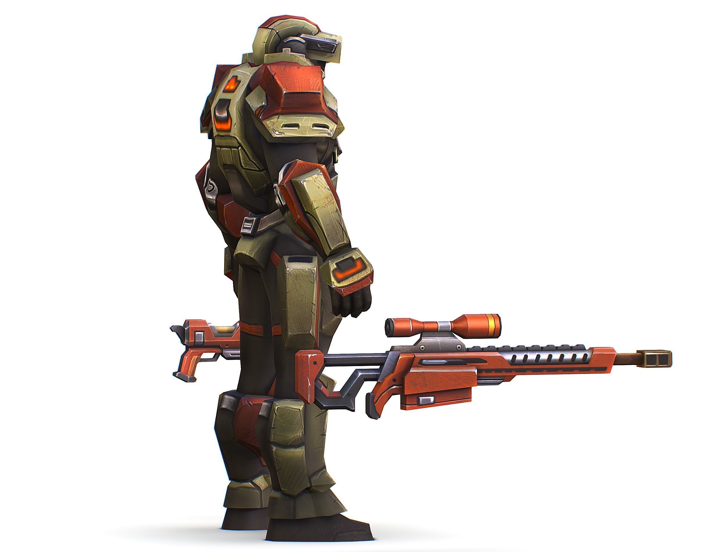 Sci-Fi Man Cyborg - Male Drone Sniper Soldier Low-poly 3D model_6