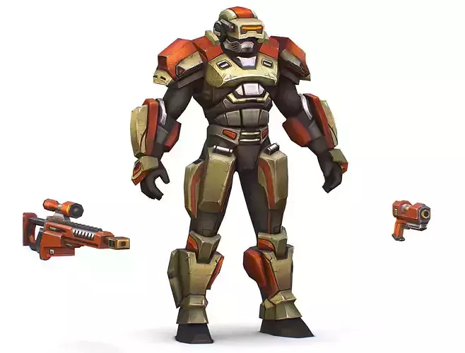 Sci-Fi Man Cyborg - Male Drone Sniper Soldier Low-poly 3D model