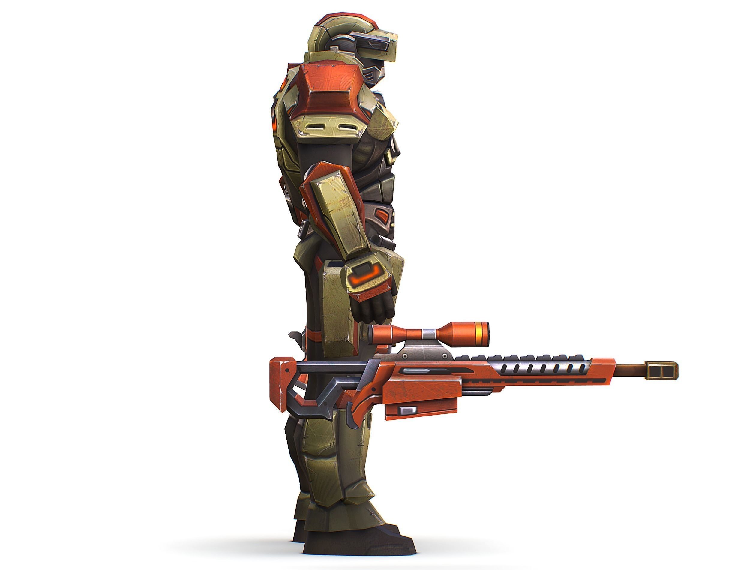 Sci-Fi Man Cyborg - Male Drone Sniper Soldier Low-poly 3D model_5