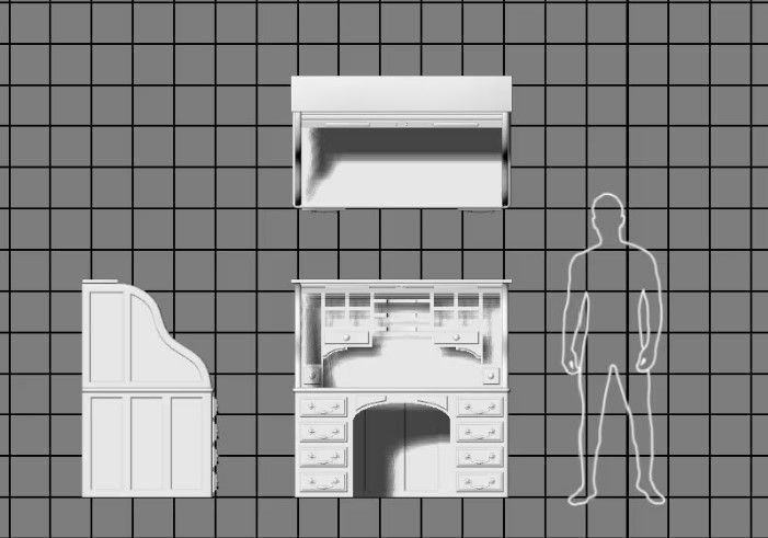 Dolls House Miniature Edwardian Rolltop Writing Desk 12th Scale 3D print model_2