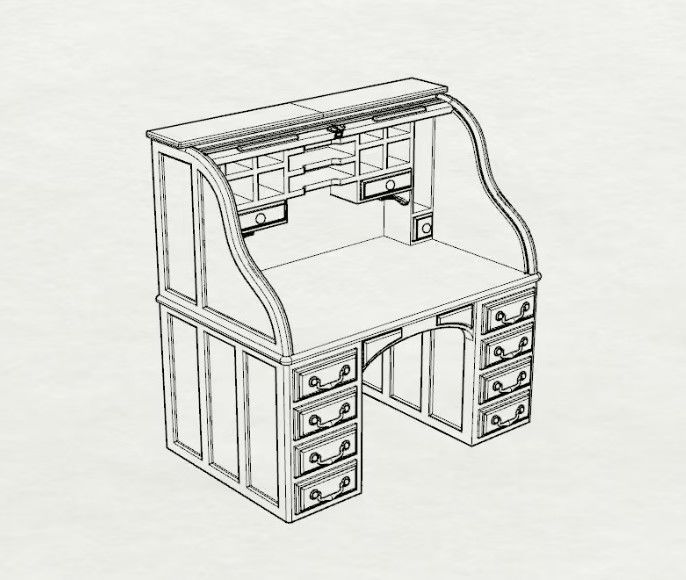 Dolls House Miniature Edwardian Rolltop Writing Desk 12th Scale 3D print model_1