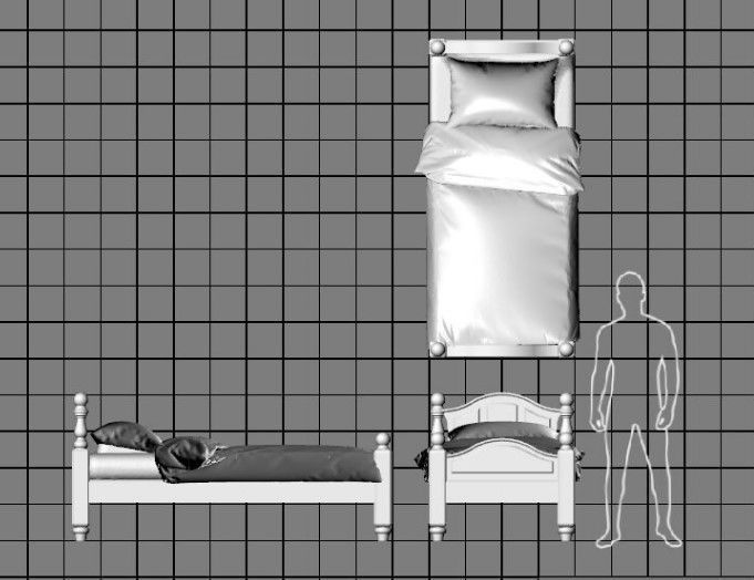 Dolls House Miniature Victorian Panelled Single Bed 12th Scale 3D print model_2