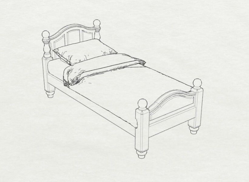 Dolls House Miniature Victorian Panelled Single Bed 12th Scale 3D print model_1