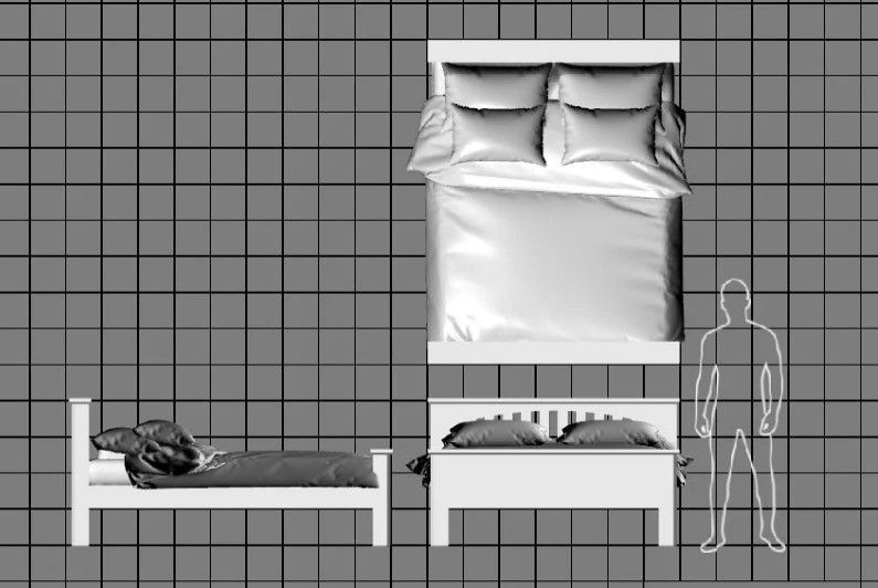 Dolls House Miniature Contemporary Slatted Double Bed 12th Scale 3D print model_2