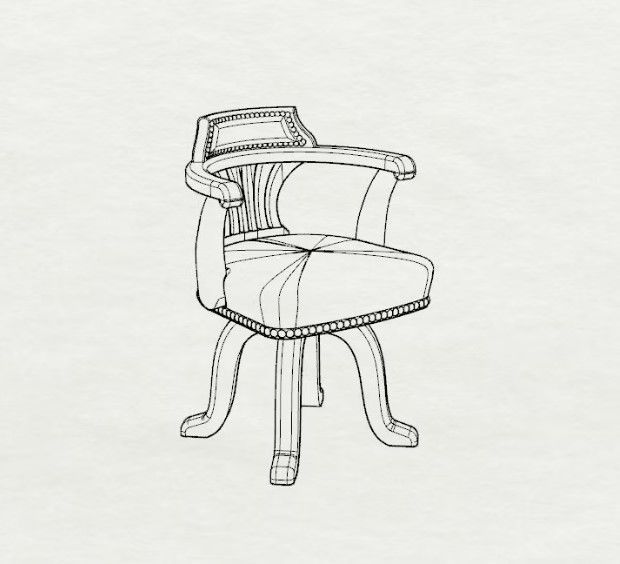 Dolls House Miniature Leather Captains Desk Chair 12th Scale 3D print model_1