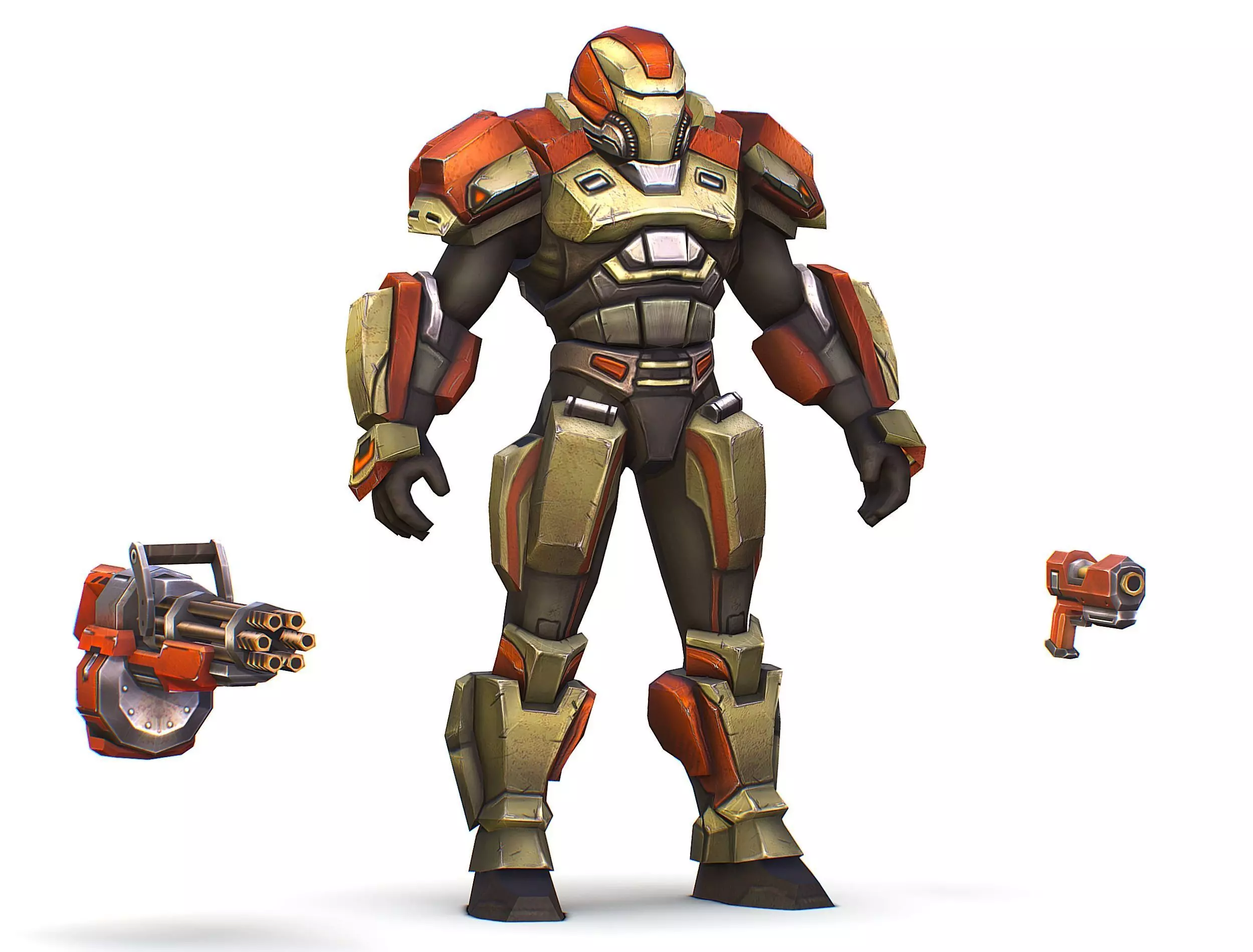 Male Cyborg - Man Machine Gun with Rifle and Pistol Low-poly 3D model_0