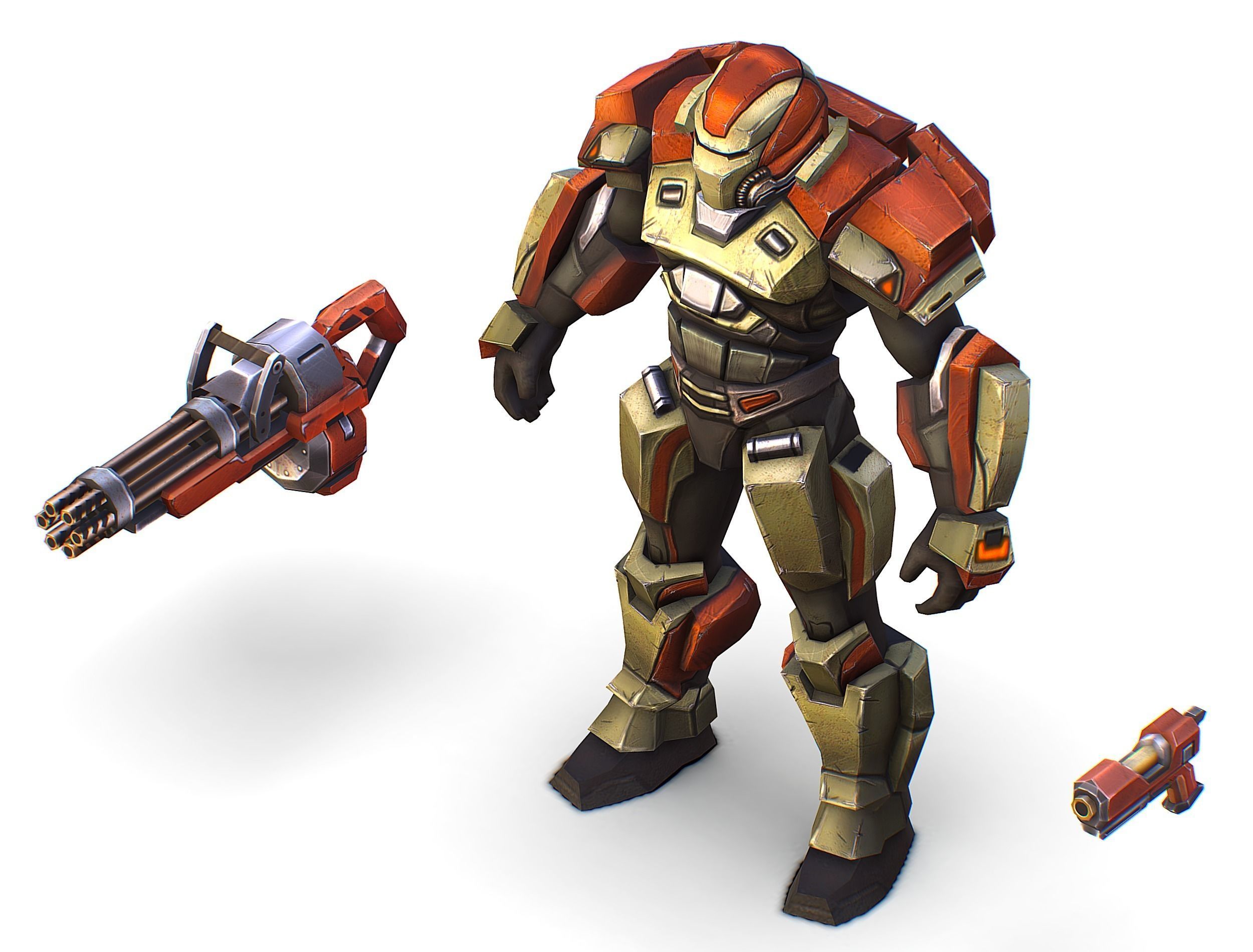 Male Cyborg - Man Machine Gun with Rifle and Pistol Low-poly 3D model_38