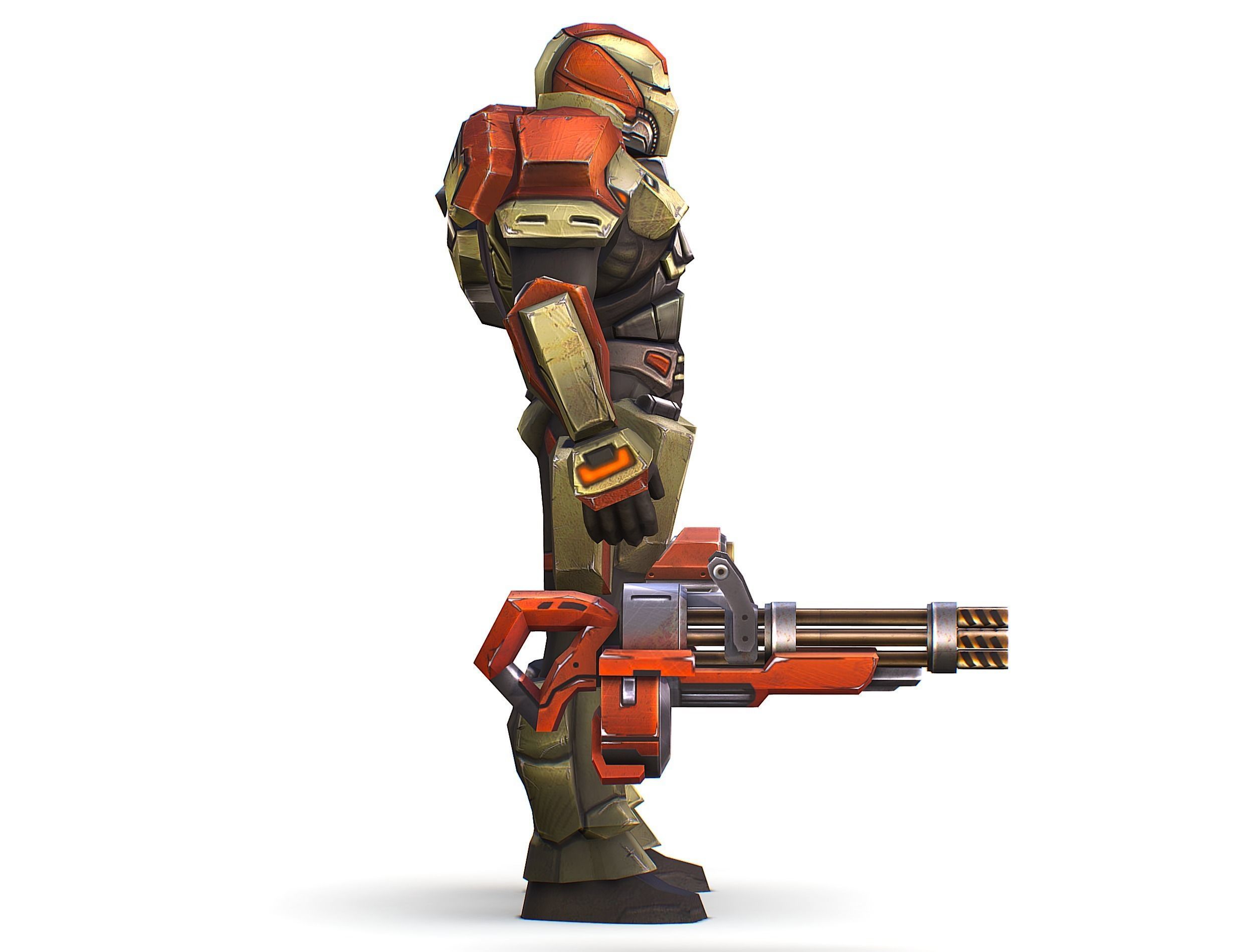 Male Cyborg - Man Machine Gun with Rifle and Pistol Low-poly 3D model_4