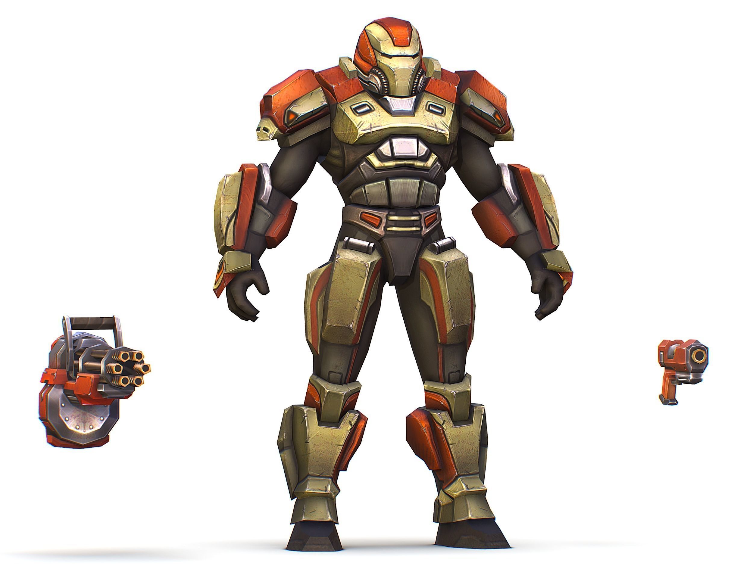 Male Cyborg - Man Machine Gun with Rifle and Pistol Low-poly 3D model_24