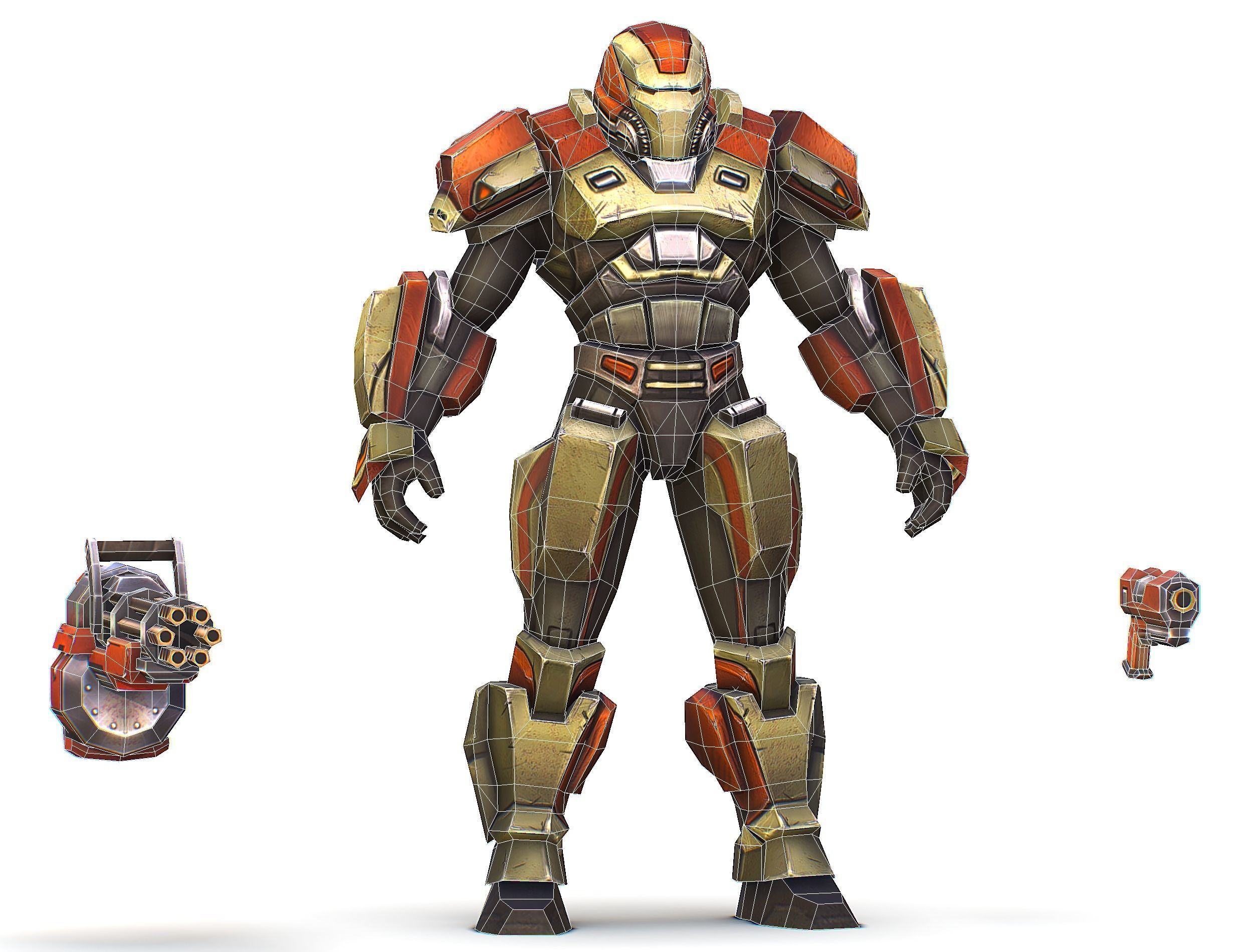 Male Cyborg - Man Machine Gun with Rifle and Pistol Low-poly 3D model_63