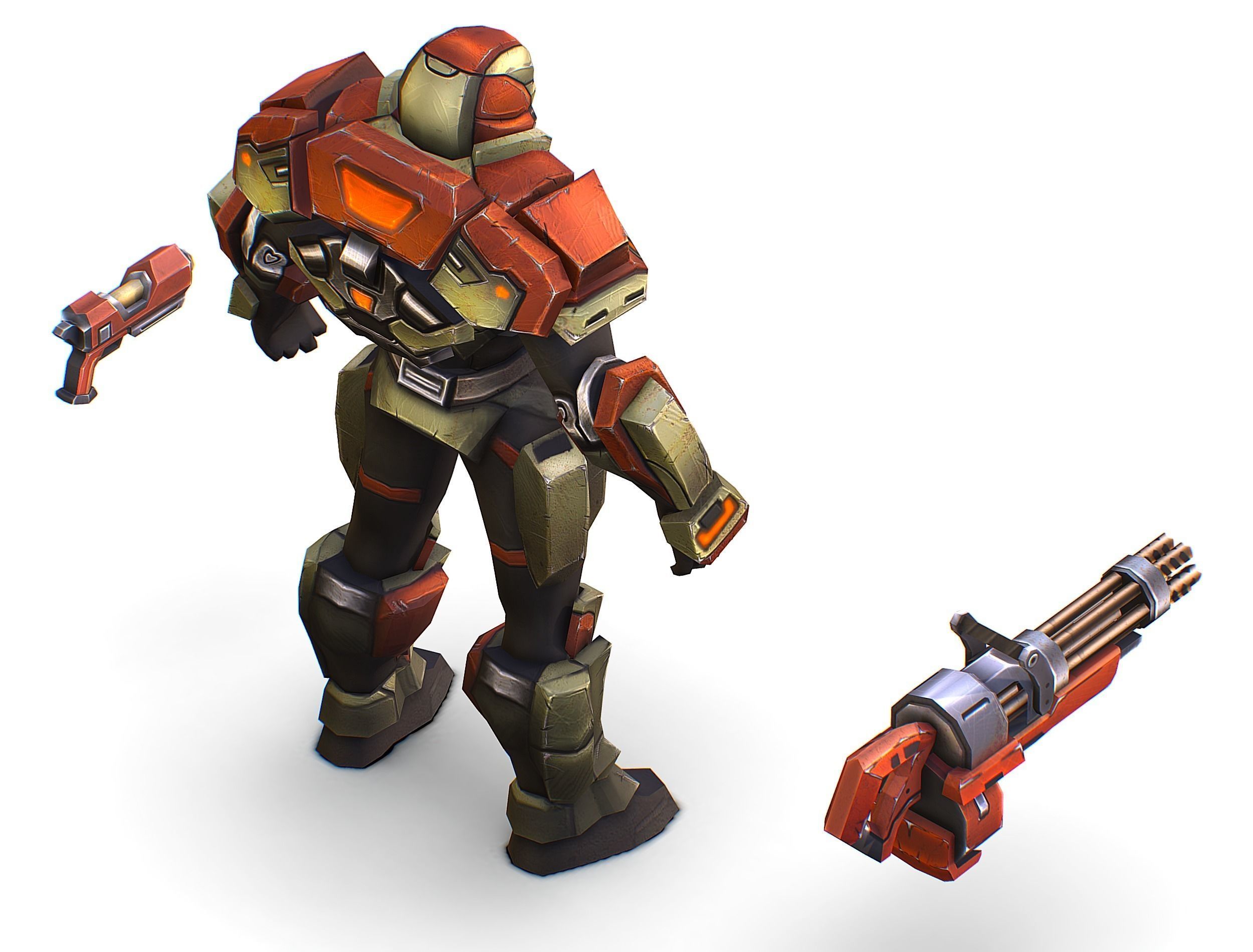 Male Cyborg - Man Machine Gun with Rifle and Pistol Low-poly 3D model_40