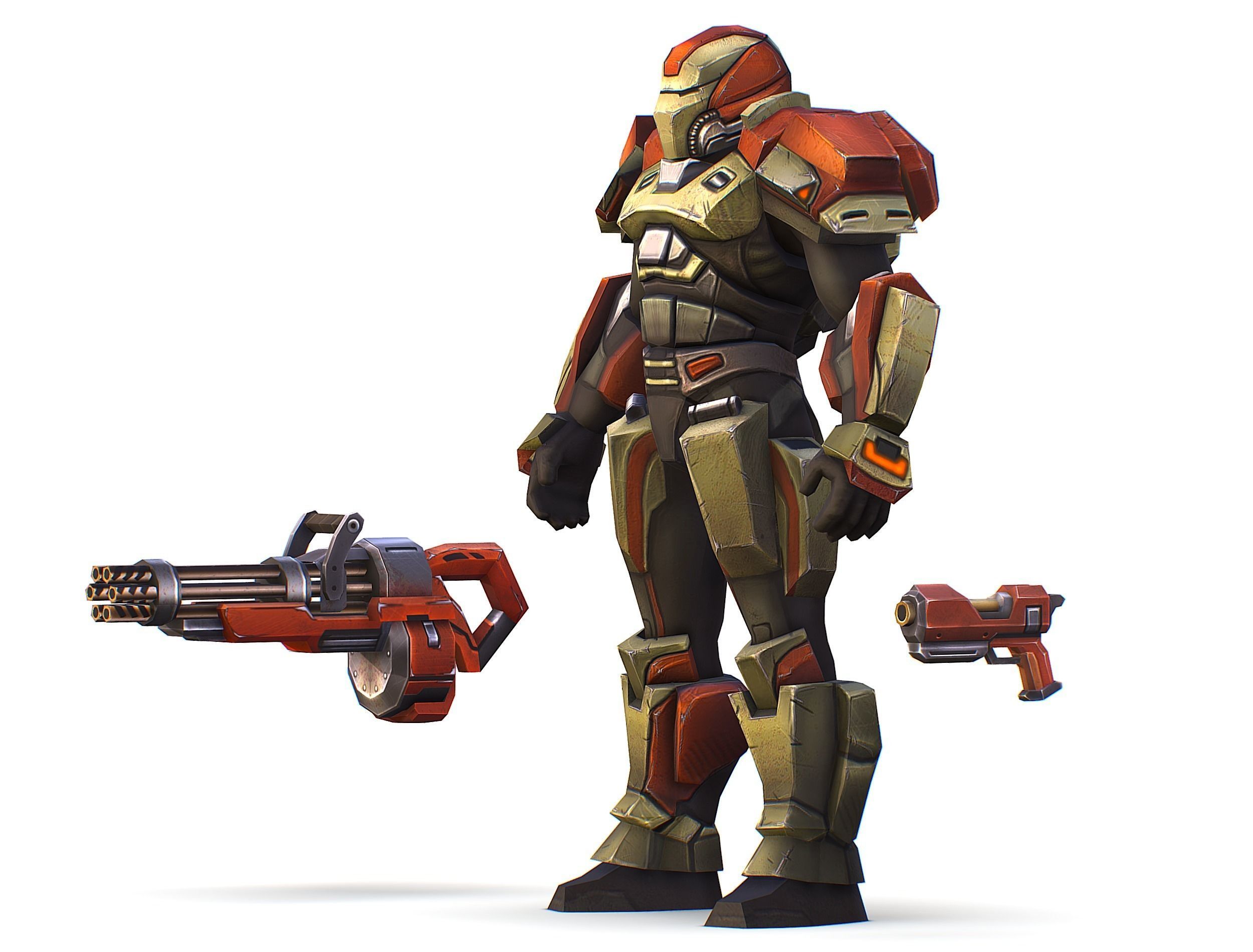 Male Cyborg - Man Machine Gun with Rifle and Pistol Low-poly 3D model_19