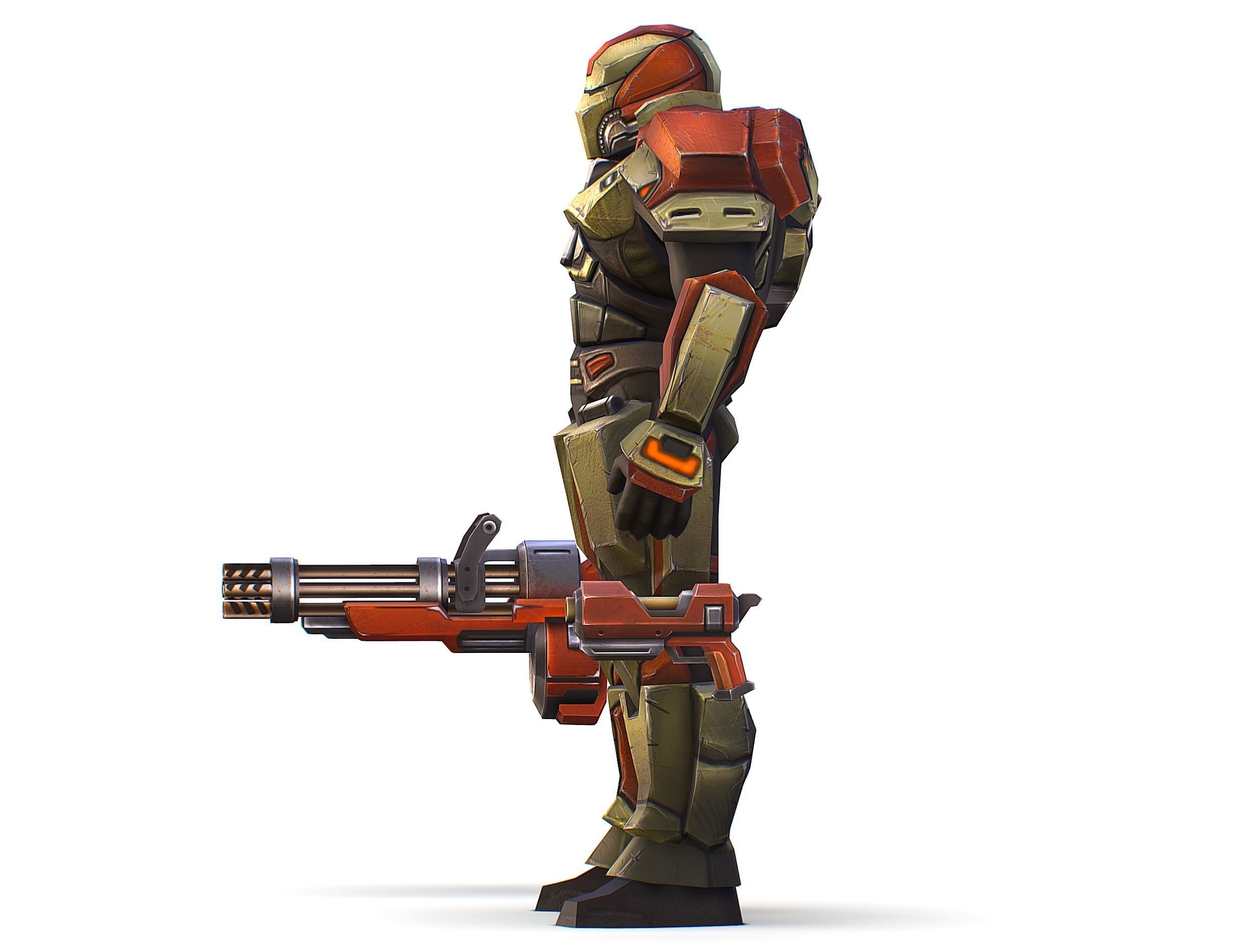 Male Cyborg - Man Machine Gun with Rifle and Pistol Low-poly 3D model_17