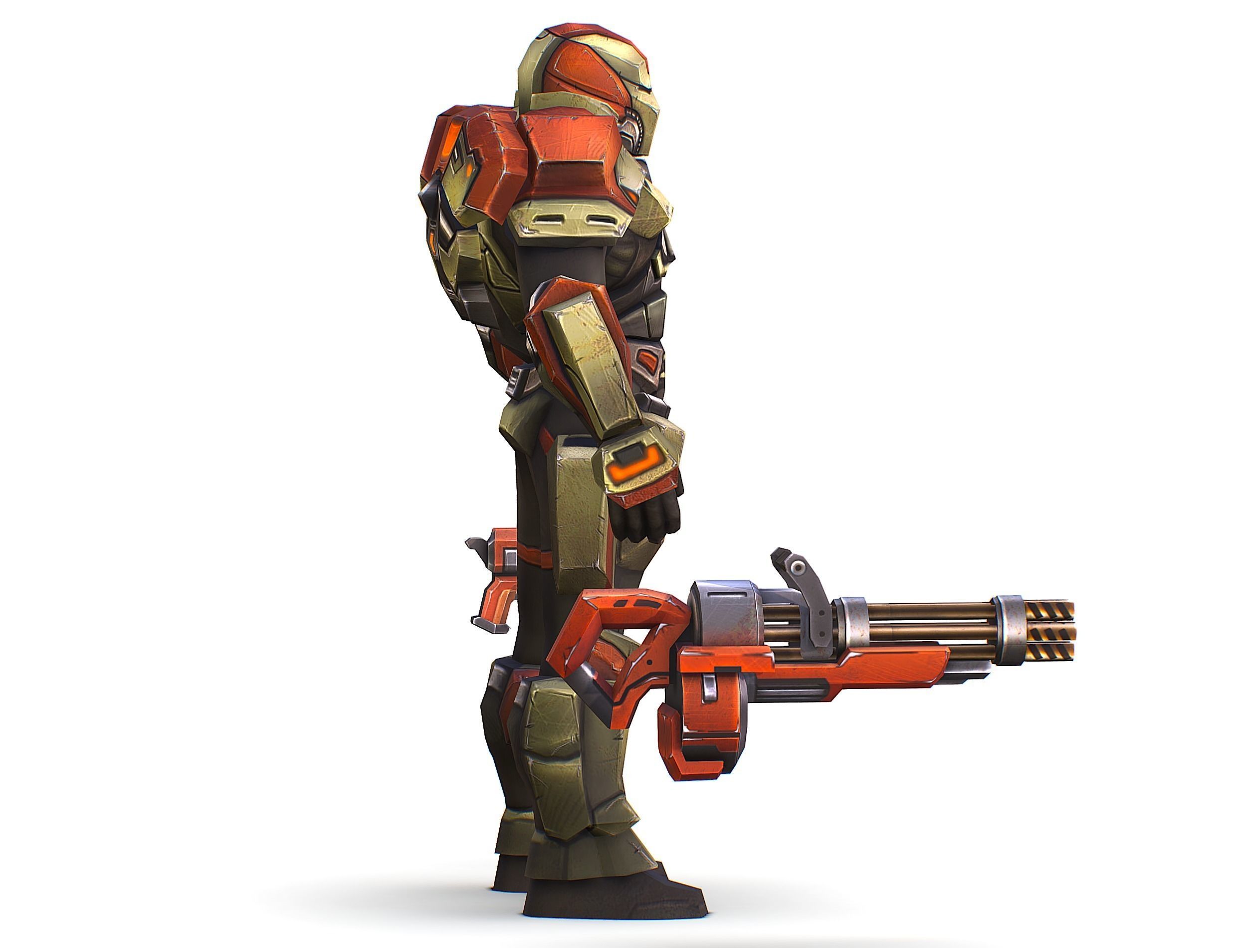 Male Cyborg - Man Machine Gun with Rifle and Pistol Low-poly 3D model_5