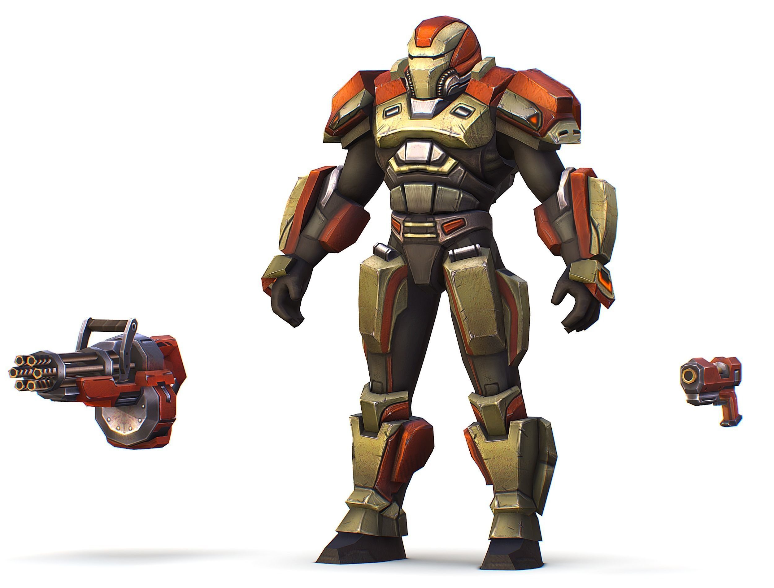 Male Cyborg - Man Machine Gun with Rifle and Pistol Low-poly 3D model_21