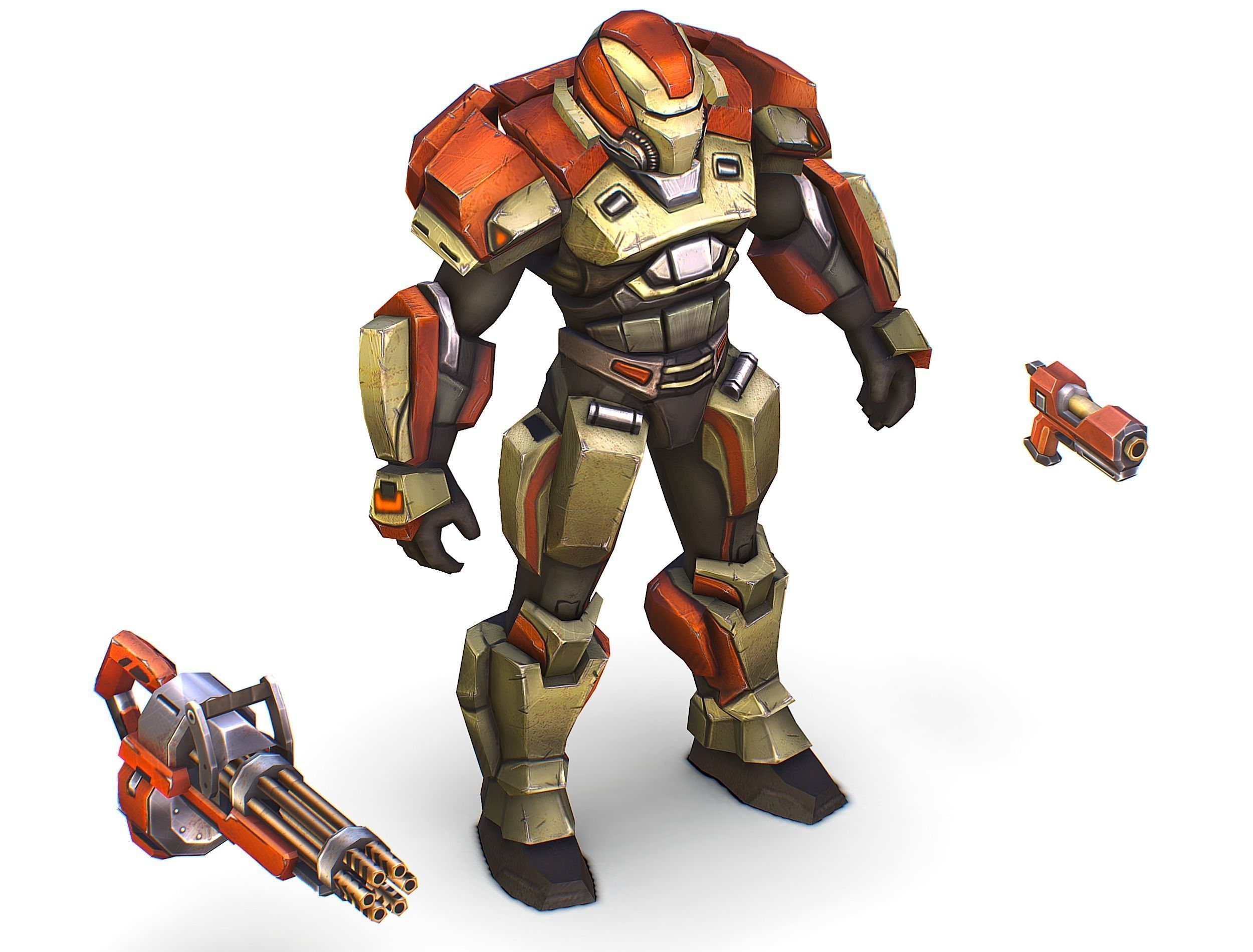 Male Cyborg - Man Machine Gun with Rifle and Pistol Low-poly 3D model_37