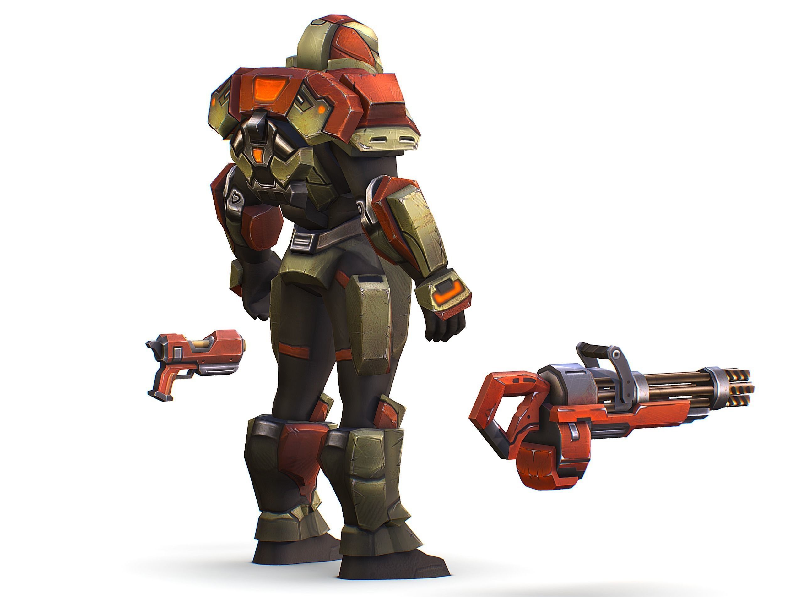 Male Cyborg - Man Machine Gun with Rifle and Pistol Low-poly 3D model_7