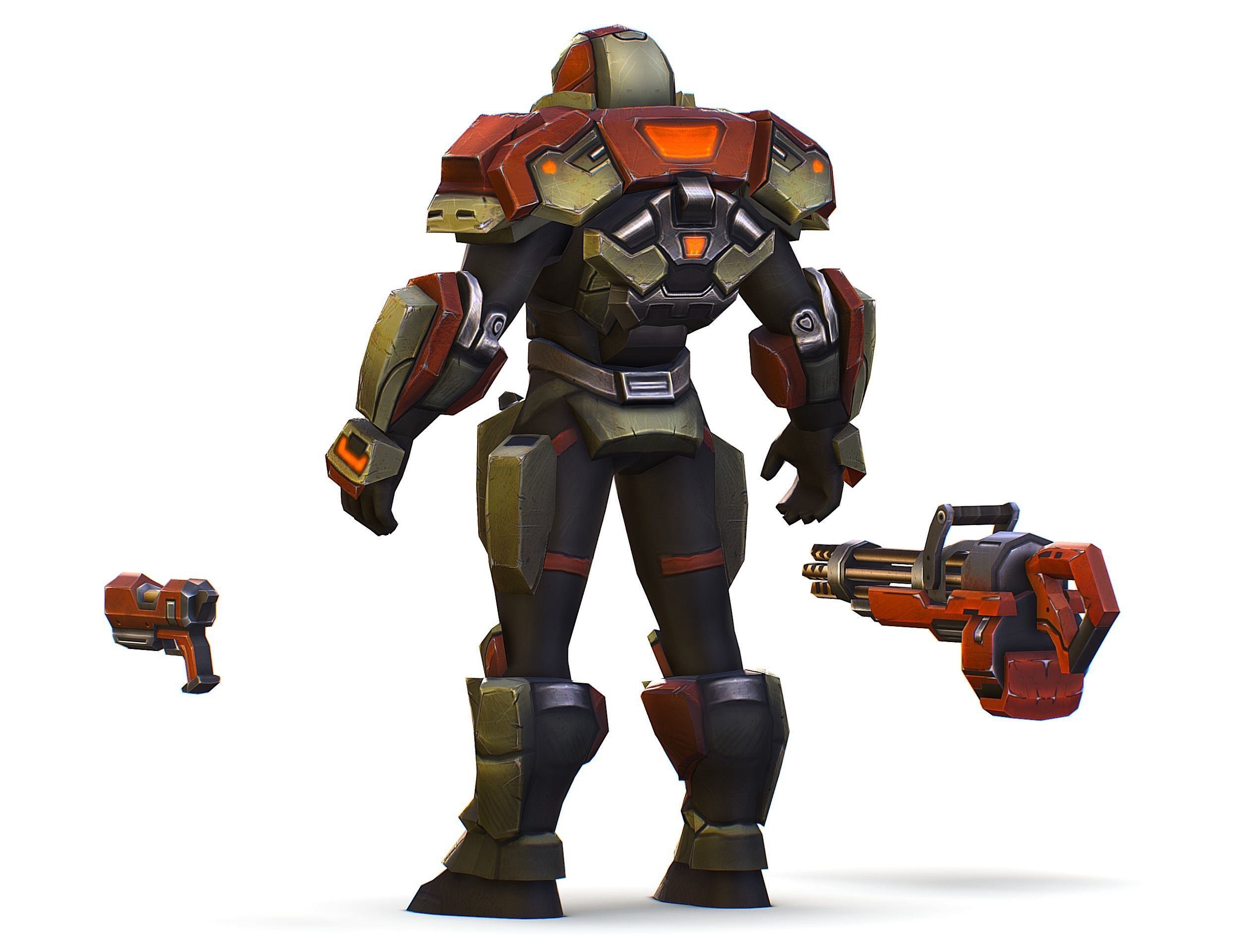 Male Cyborg - Man Machine Gun with Rifle and Pistol Low-poly 3D model_13