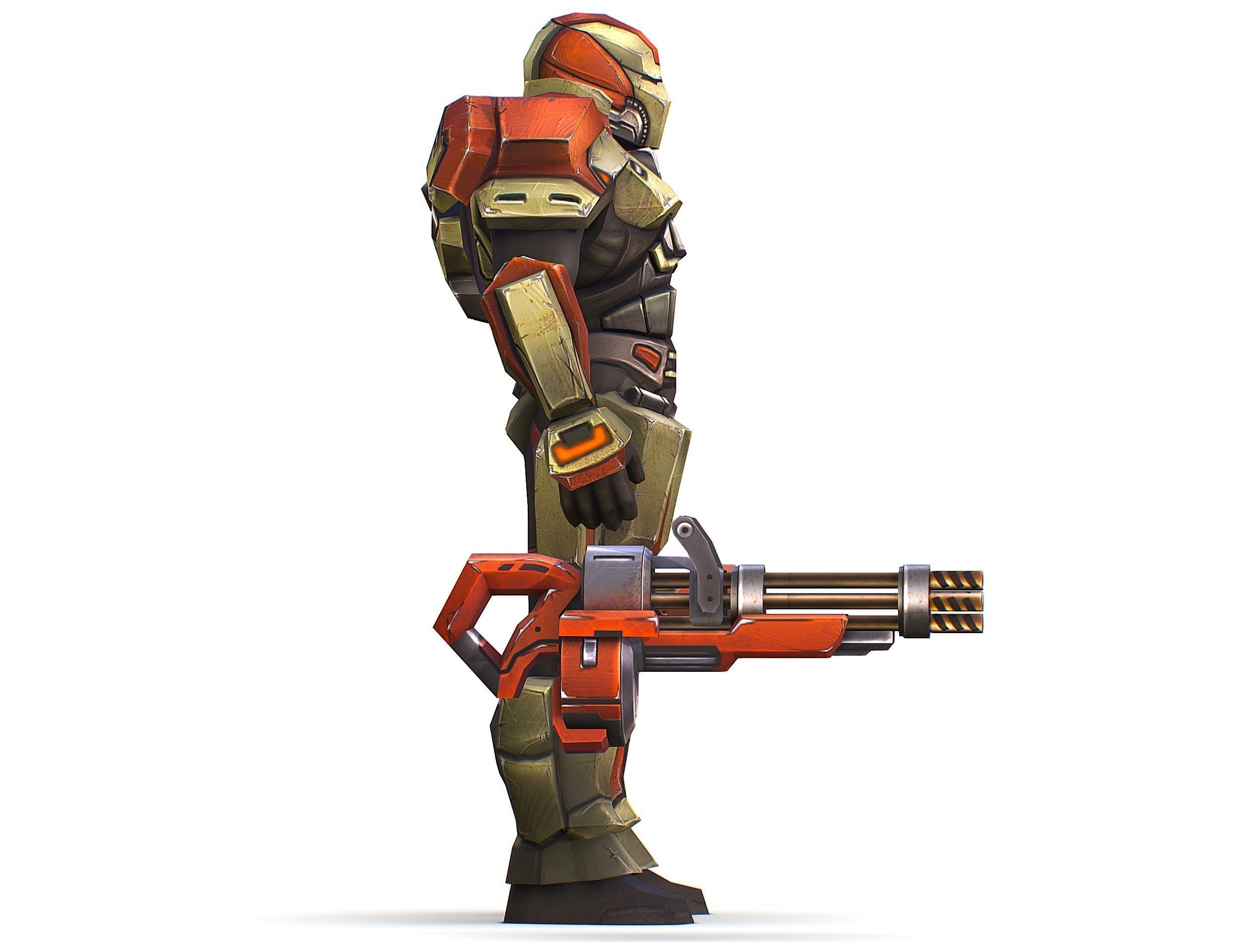 Male Cyborg - Man Machine Gun with Rifle and Pistol Low-poly 3D model_34