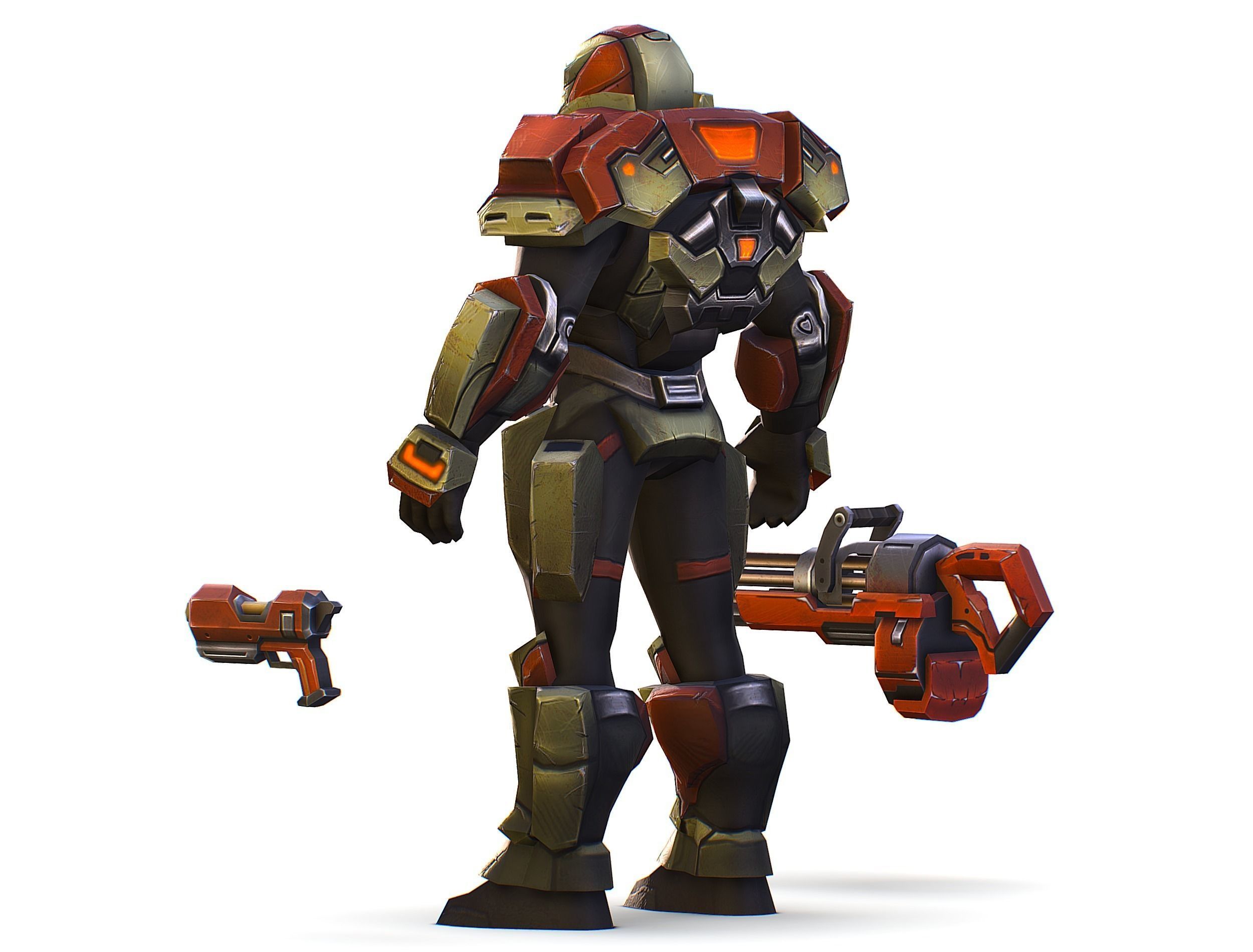 Male Cyborg - Man Machine Gun with Rifle and Pistol Low-poly 3D model_14