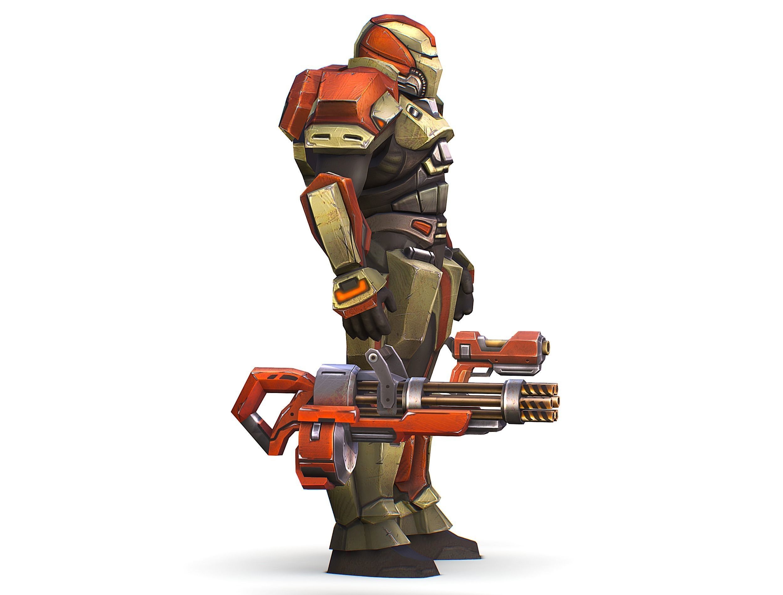 Male Cyborg - Man Machine Gun with Rifle and Pistol Low-poly 3D model_3