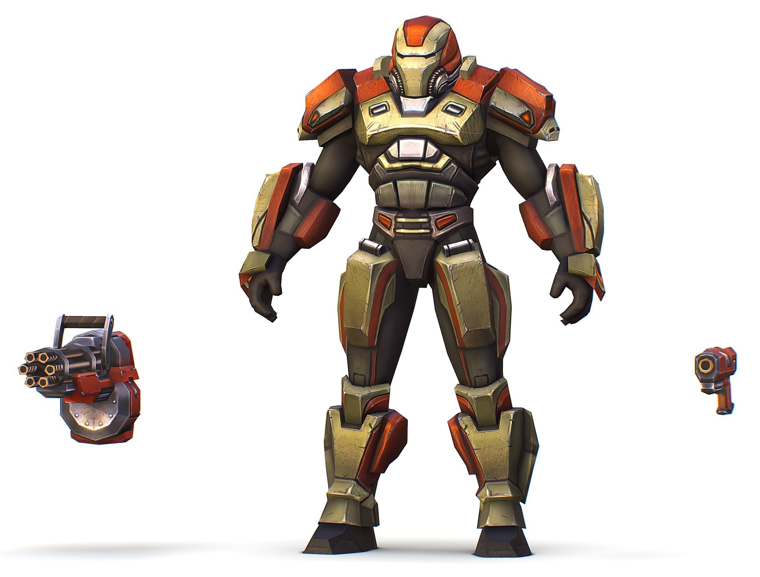 Male Cyborg - Man Machine Gun with Rifle and Pistol Low-poly 3D model_22