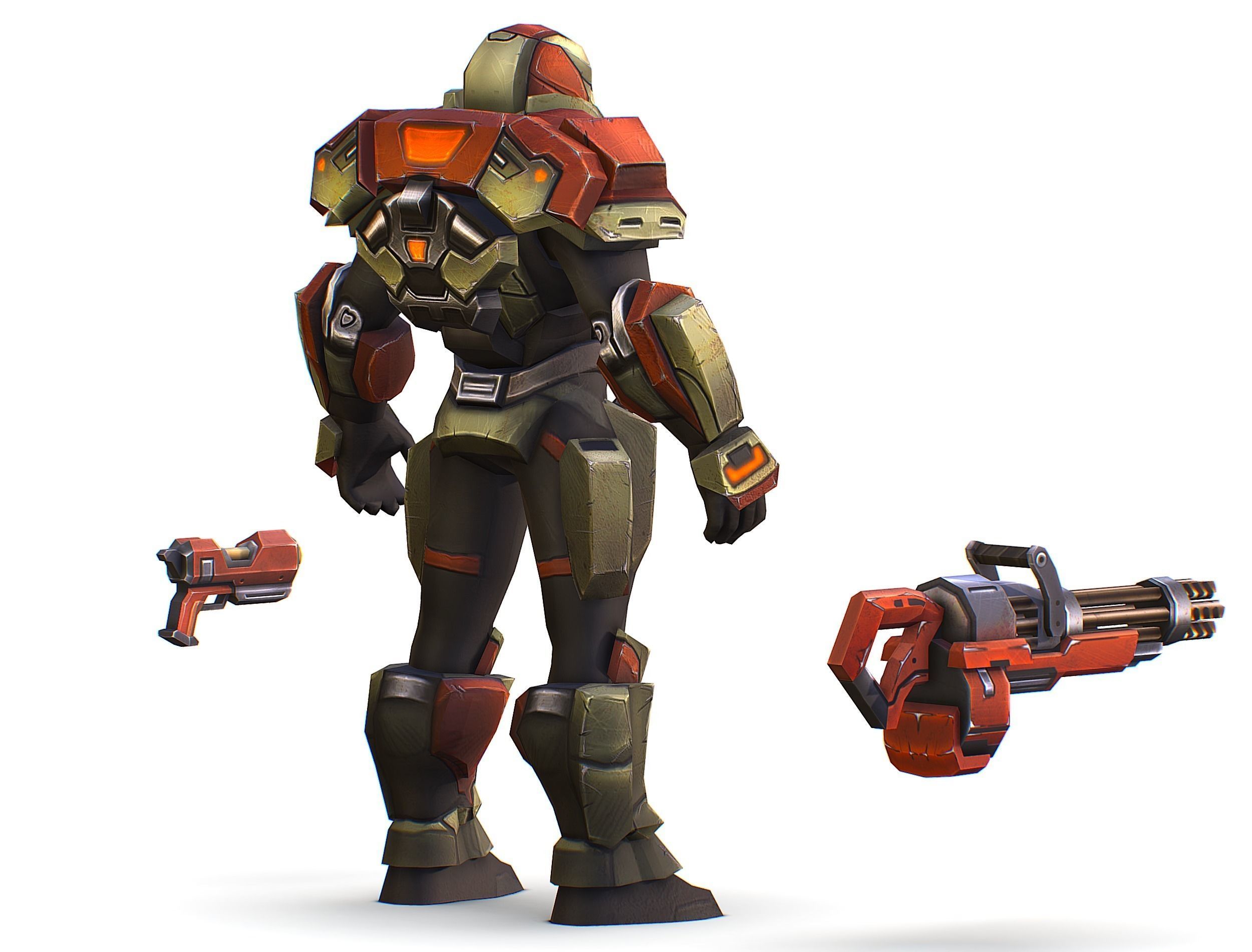 Male Cyborg - Man Machine Gun with Rifle and Pistol Low-poly 3D model_8