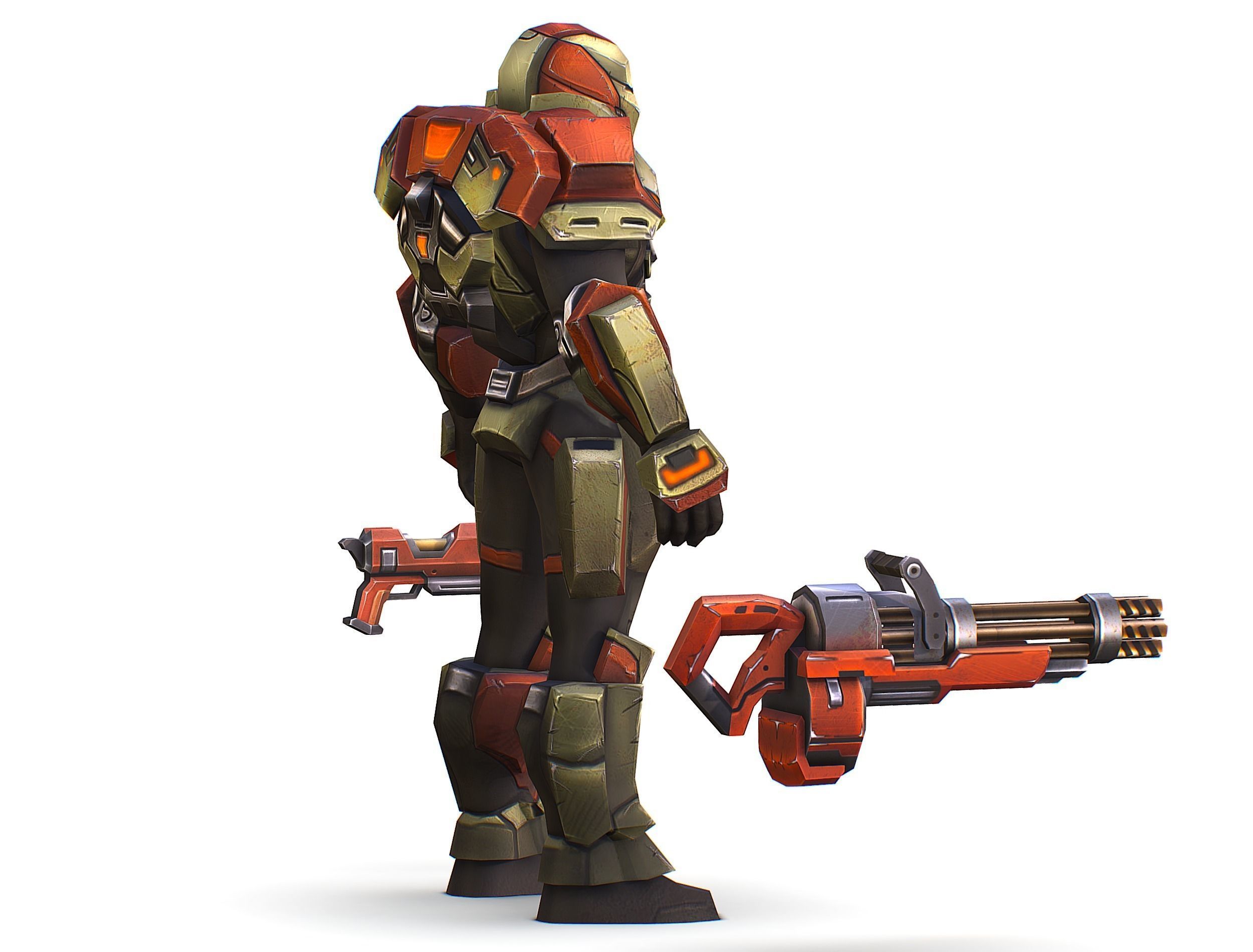 Male Cyborg - Man Machine Gun with Rifle and Pistol Low-poly 3D model_6